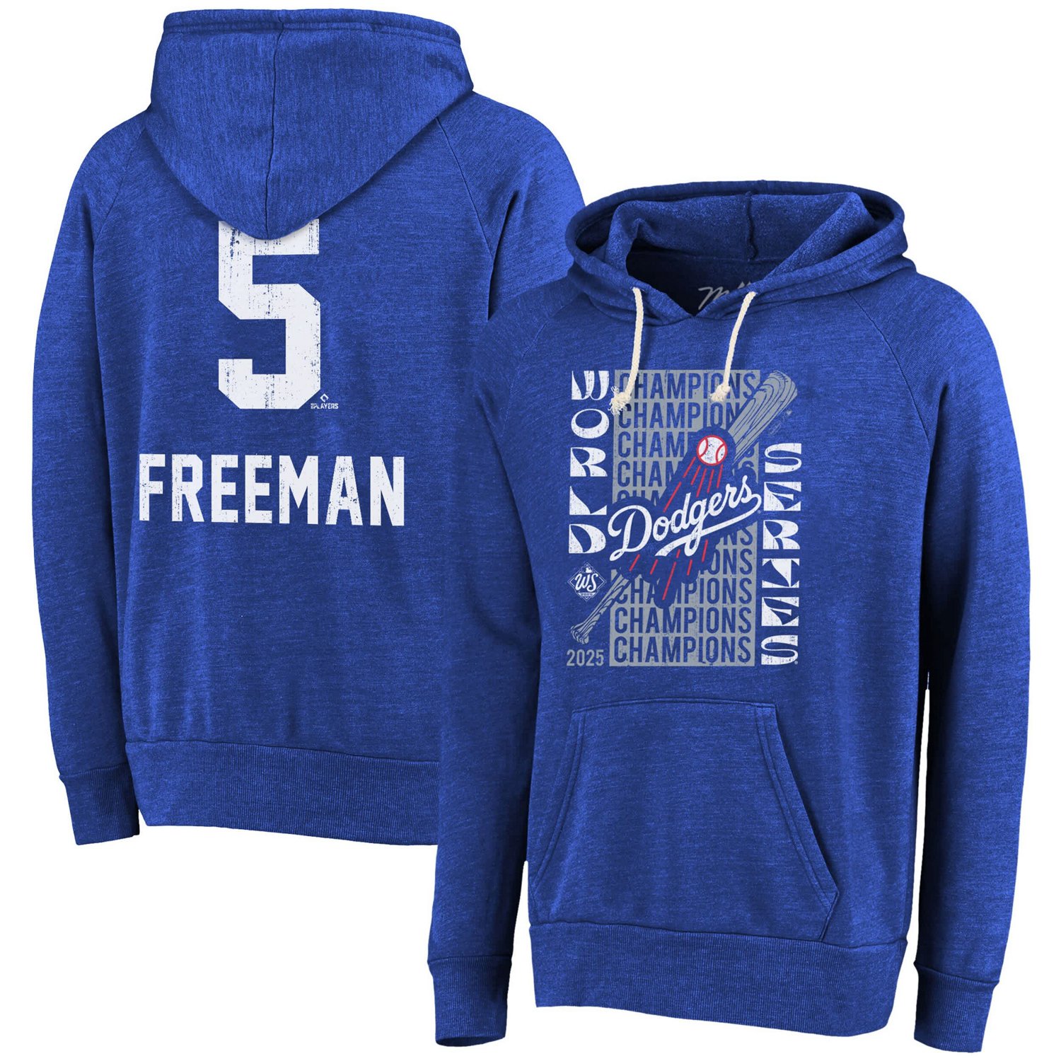 Majestic Threads Freddie Freeman Los Angeles Dodgers 2025 World Series Champions Name  Number Tri-Blend Hoodie - view number 1