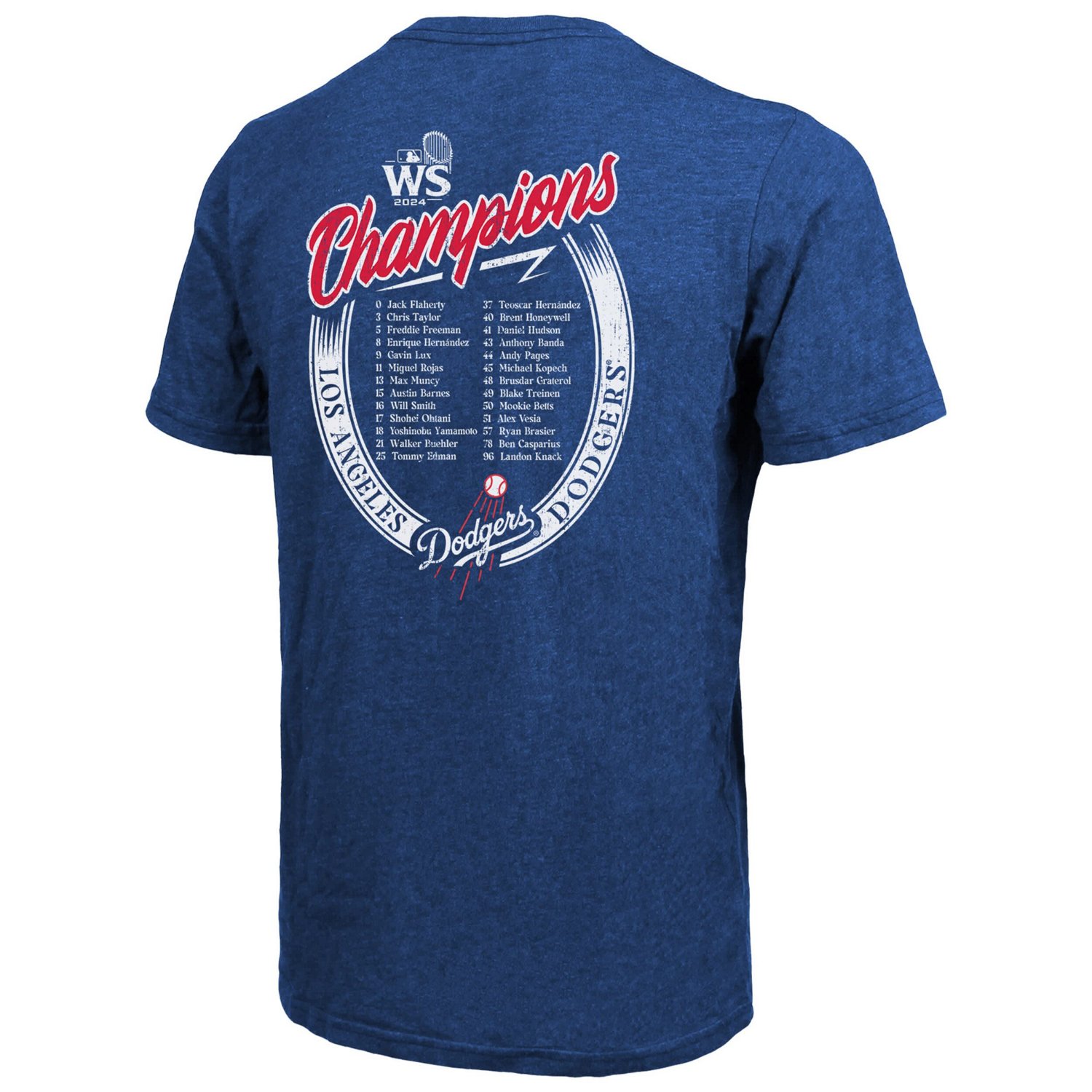 Majestic Threads Los Angeles Dodgers 2024 World Series Champions Tri-Blend Roster T-Shirt