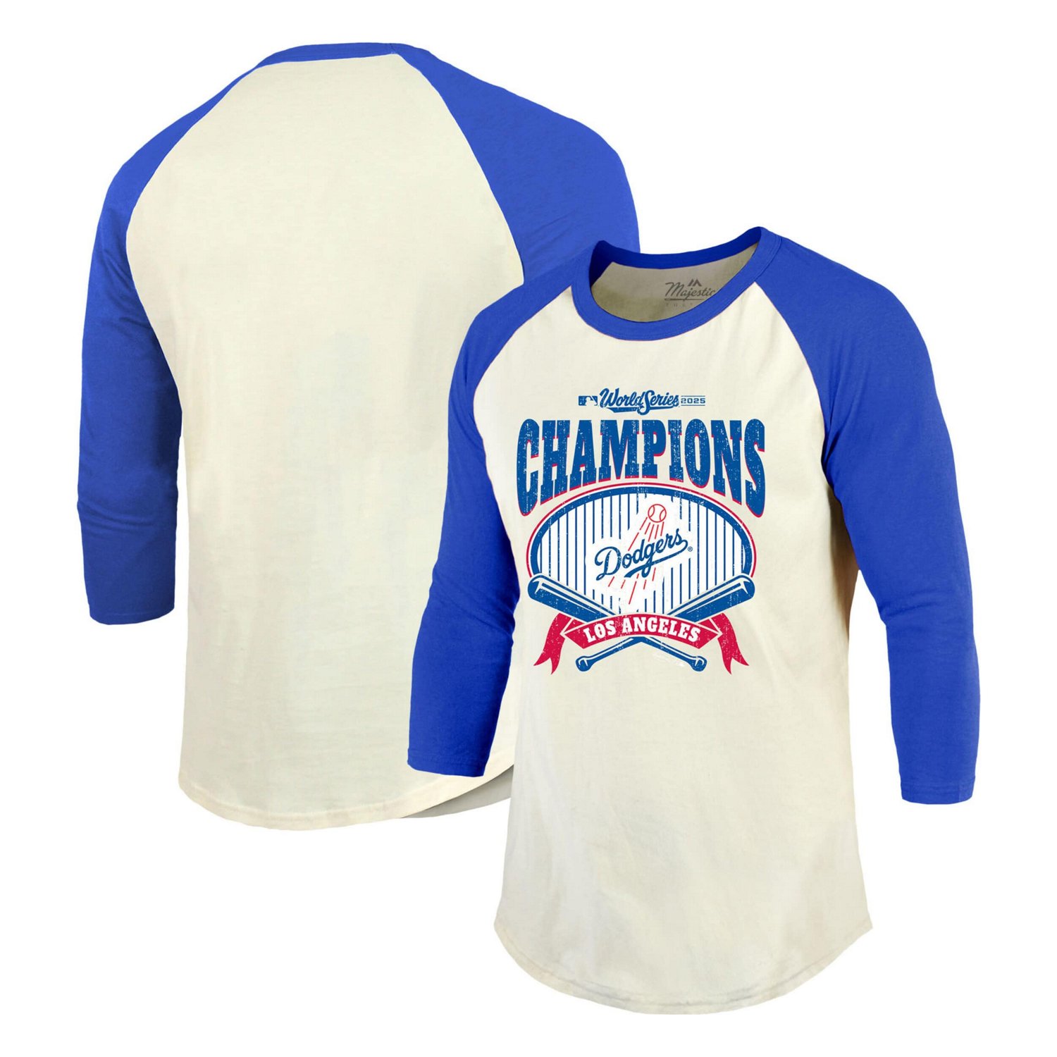 Majestic Threads Royal Los Angeles Dodgers 2025 World Series Champions Raglan Softhand 3 4-Sleeve T-Shirt