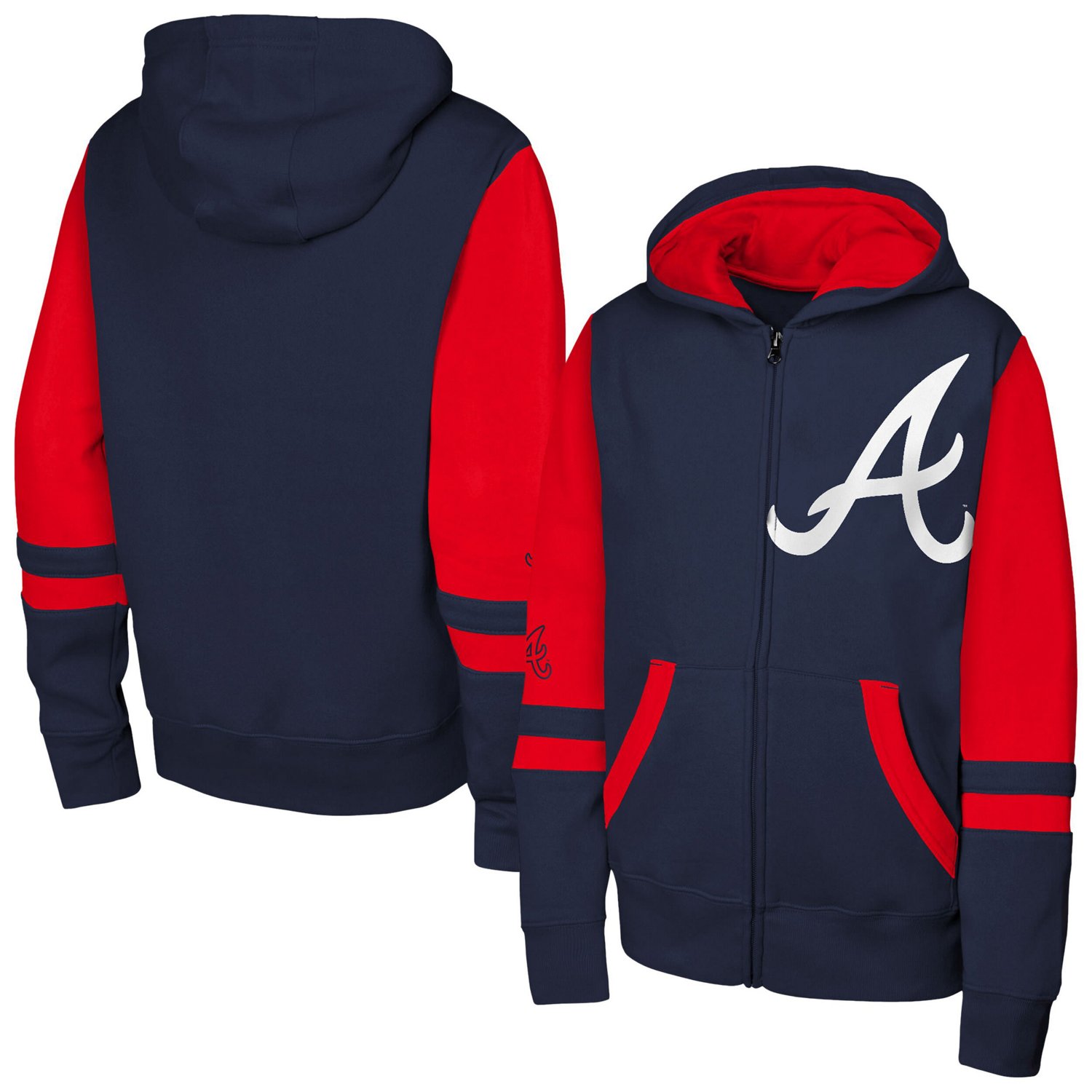 Men's Outerstuff Atlanta Braves Stadium Colorblock Full-Zip Hoodie