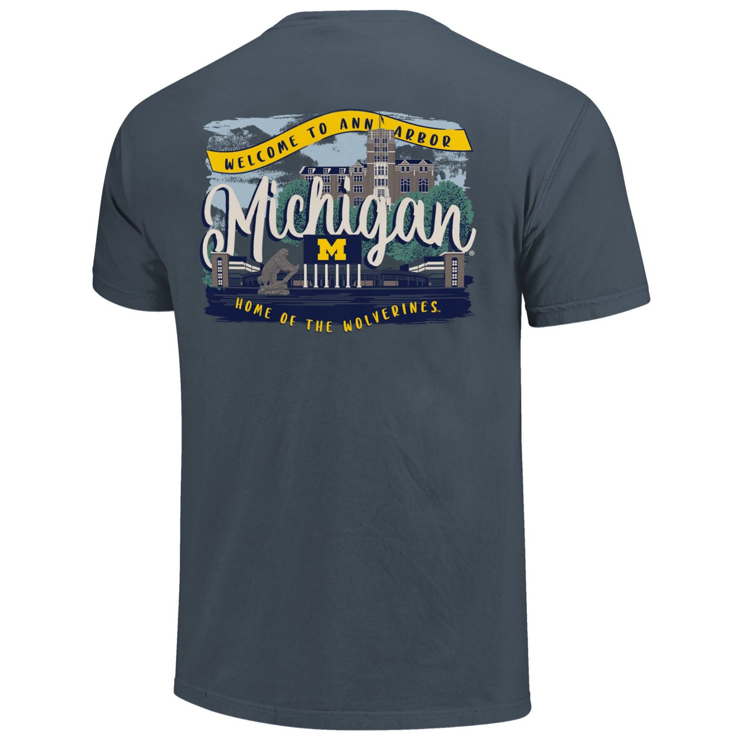 Michigan Wolverines Comfort Colors Campus Scene Drawing Script T-Shirt - view number 3