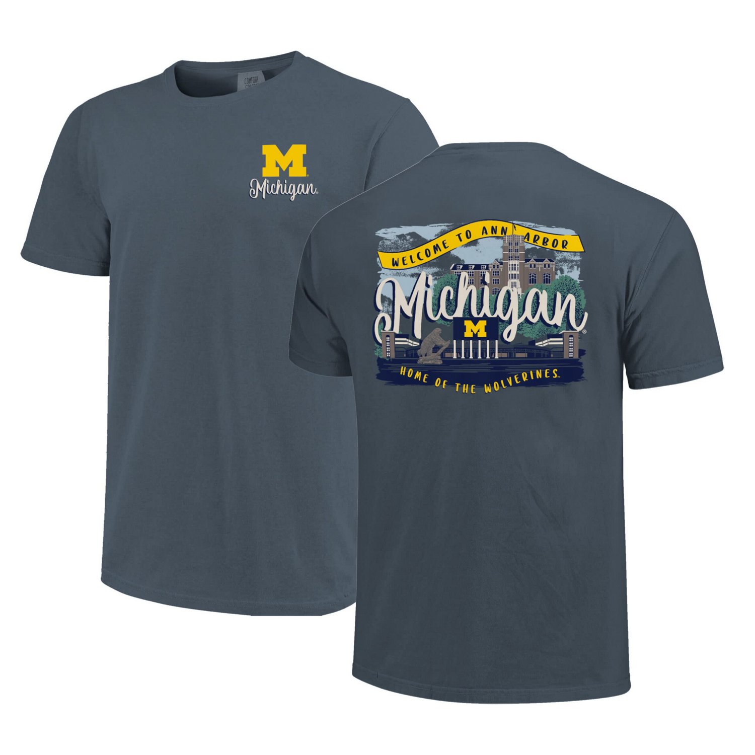 Michigan Wolverines Comfort Colors Campus Scene Drawing Script T-Shirt