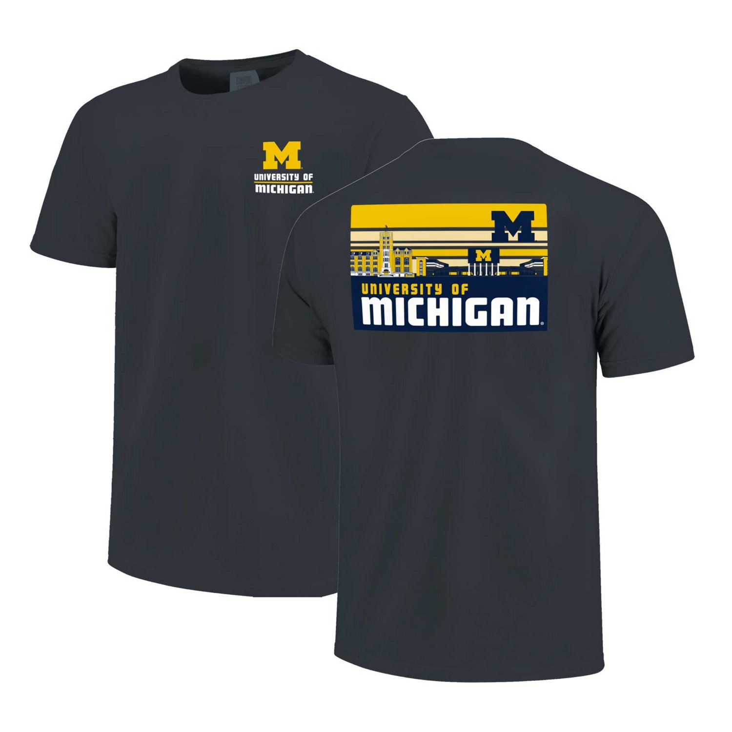 Michigan Wolverines Striped Campus Skyline T-Shirt