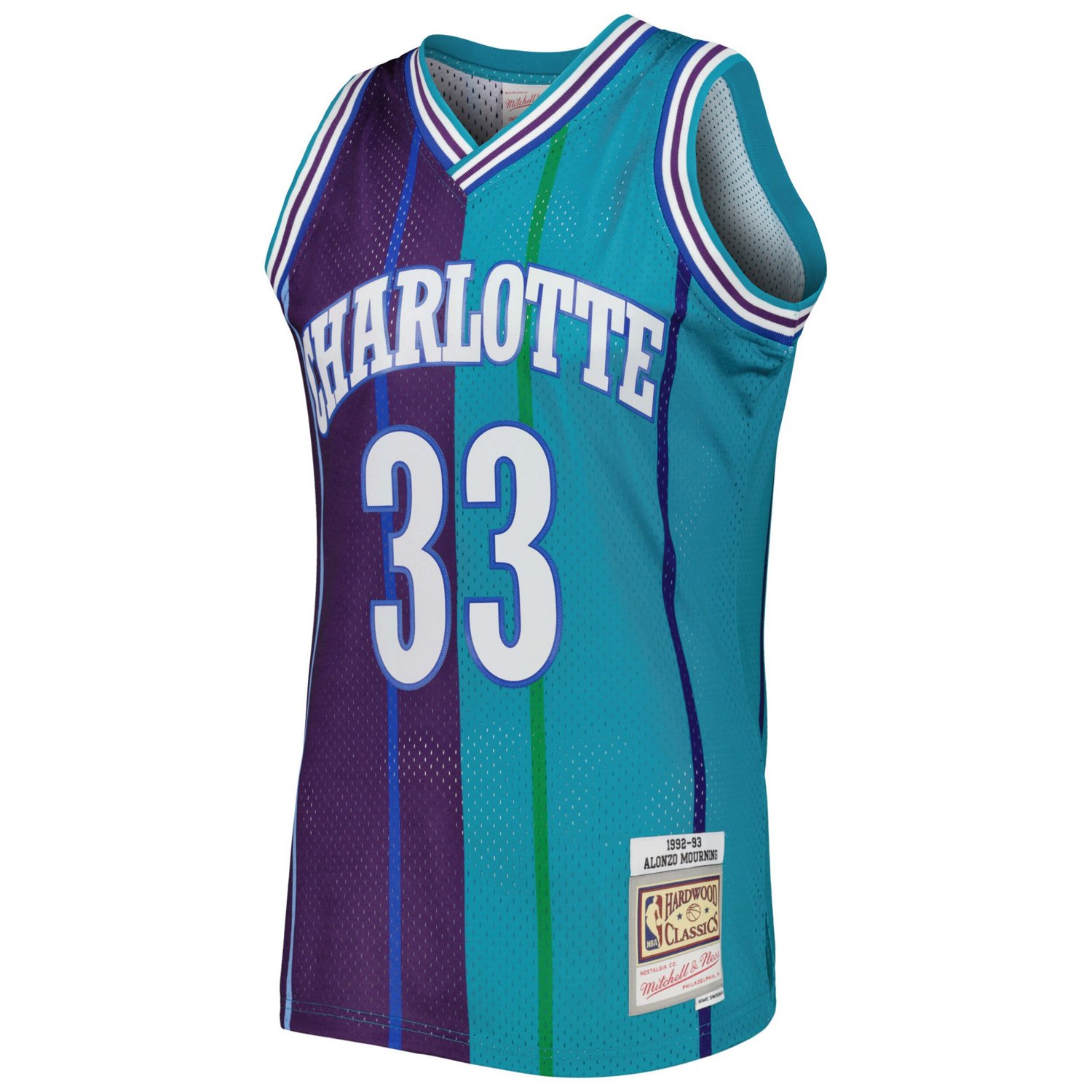 Mitchell  Ness Alonzo Mourning /Purple Charlotte Hornets Hardwood Classics 1992/93 Split Swingman Jersey                         - view number 2