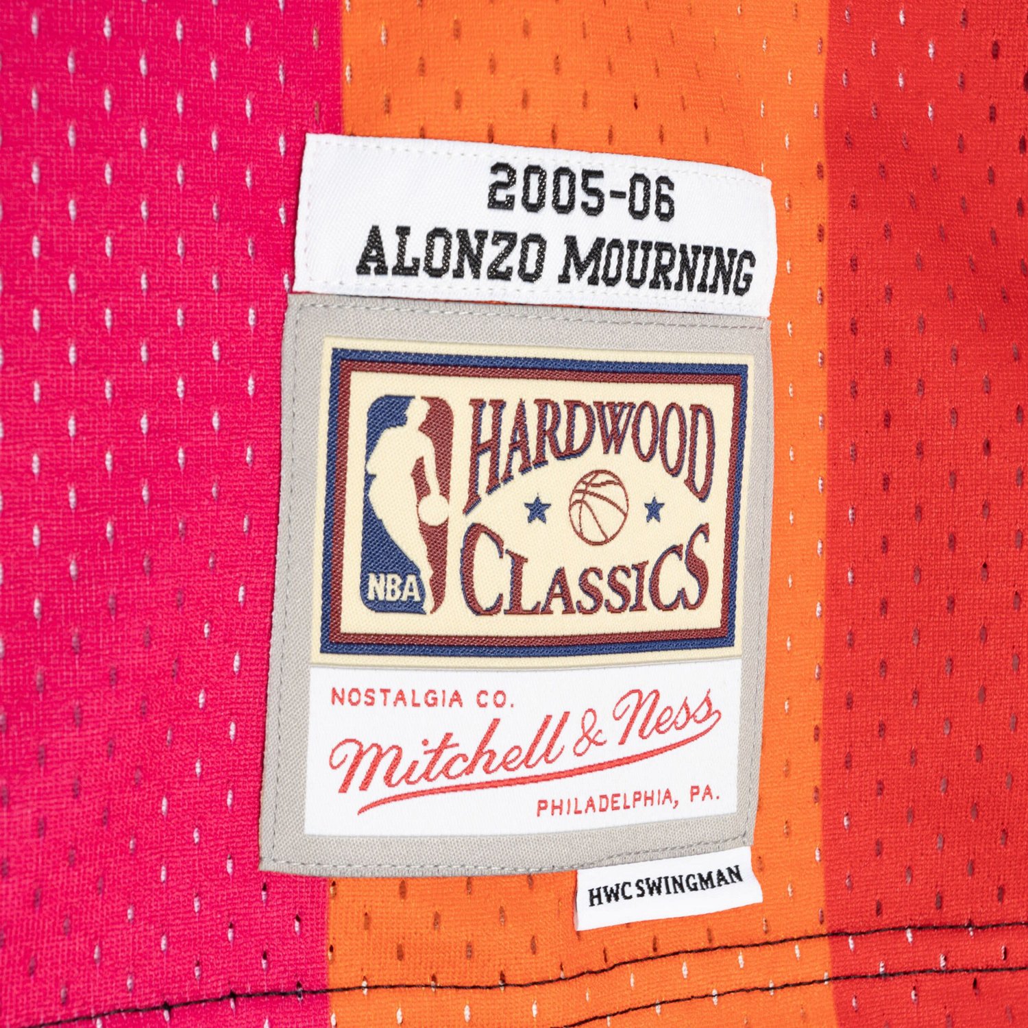 Mitchell  Ness Alonzo Mourning /Red Miami Heat Hardwood Classics 2005/06 Split Swingman Jersey                                   - view number 4