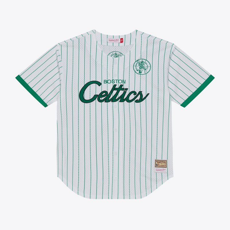 Mitchell & Ness Men's White Boston Celtics Head Coach Pinstripe Mesh Full-Button Baseball Jersey - White