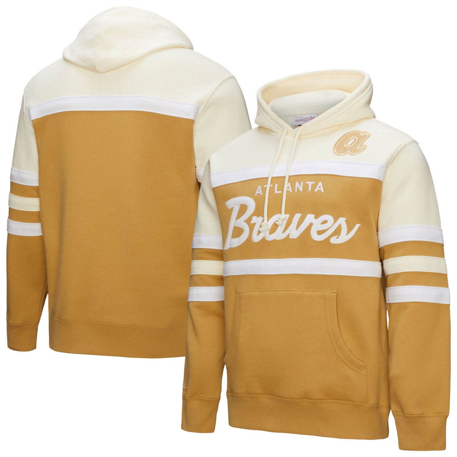Mitchell  Ness Cream Atlanta Braves Head Coach Pullover Hoodie