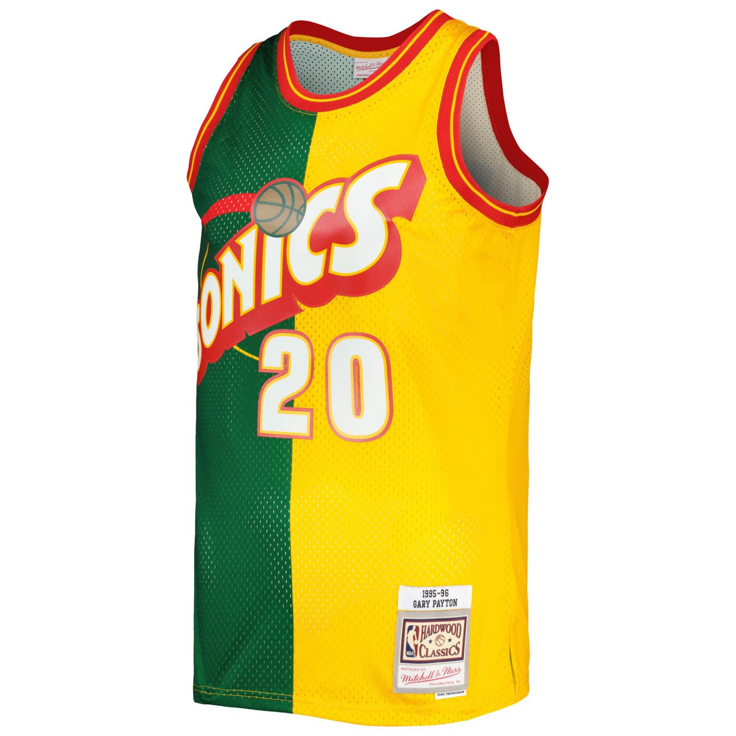 Mitchell  Ness Gary Payton /Gold Seattle SuperSonics Hardwood Classics 1995/96 Split Swingman Jersey                             - view number 2