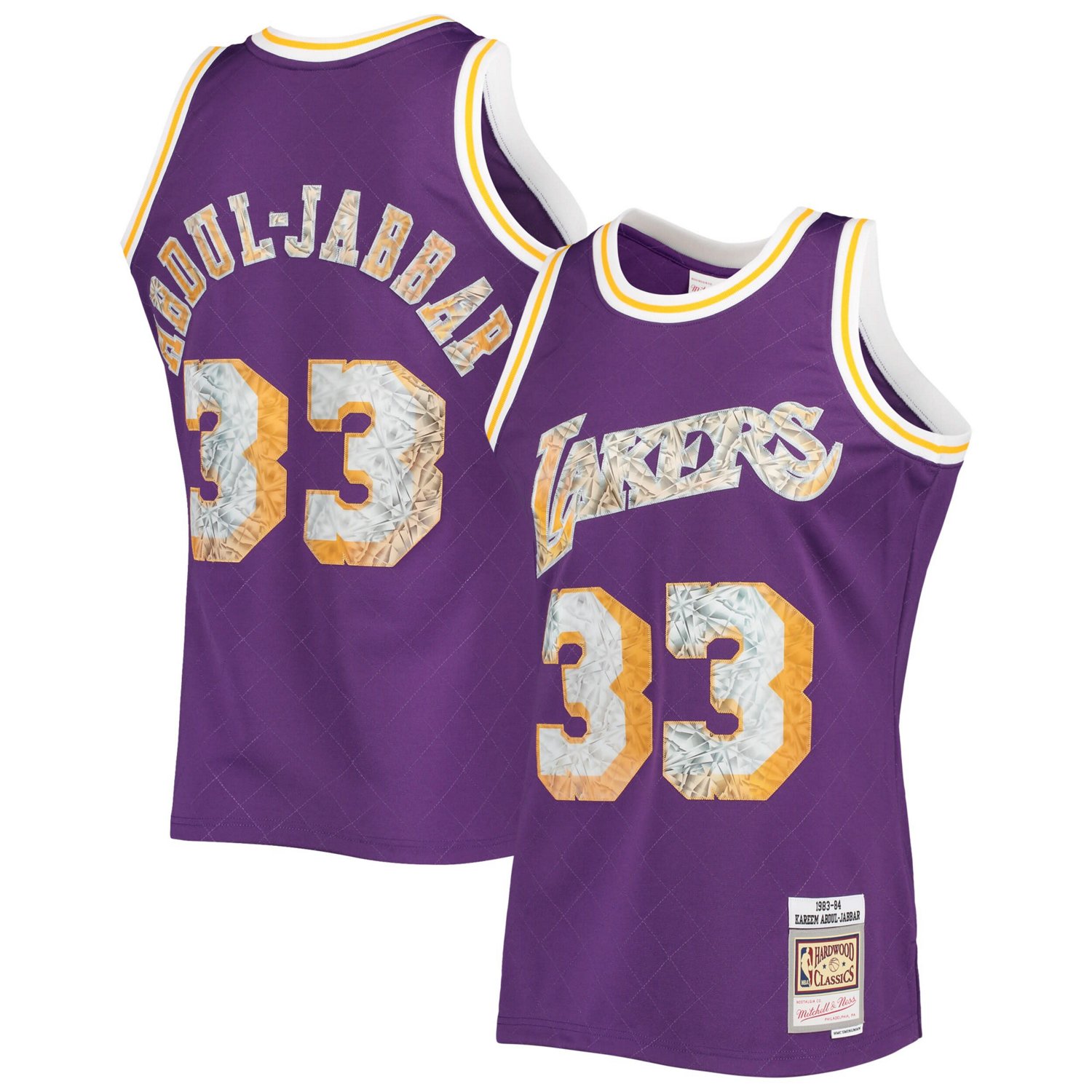 Mitchell Ness Kareem Abdul Jabbar Los Angeles Lakers 1996 97 Hardwood Classics NBA 75th Anniversary Diamond Swingman Jersey Hamilton Place