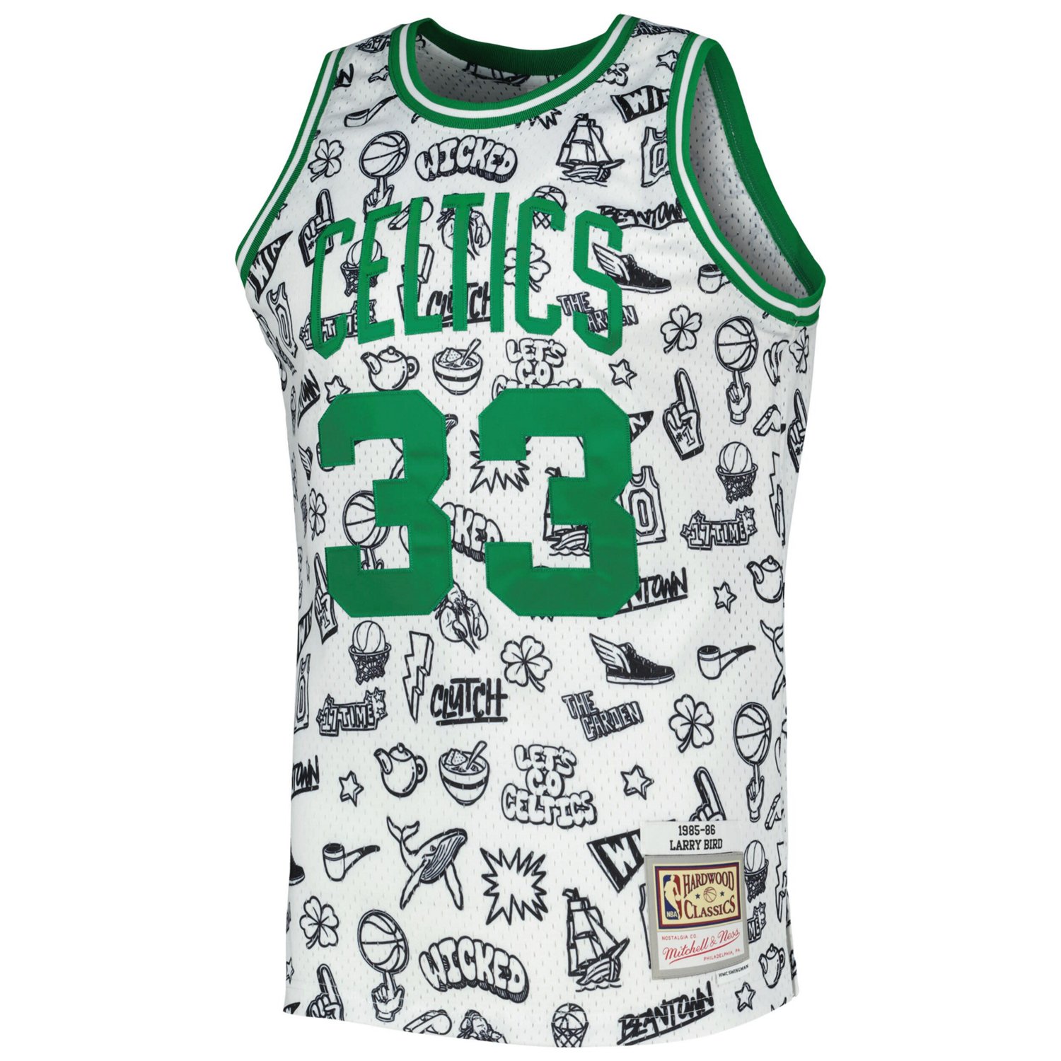 Mitchell  Ness Larry Bird Boston Celtics 1985/86 Hardwood Classics Doodle Swingman Jersey                                        - view number 2