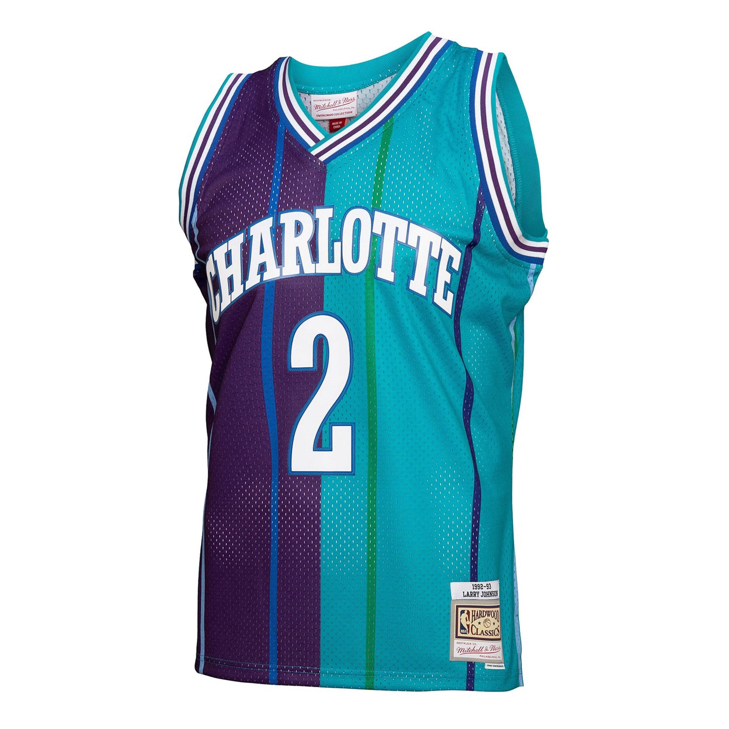 Mitchell  Ness Larry Johnson /Purple Charlotte Hornets Hardwood Classics 1992/93 Split Swingman Jersey