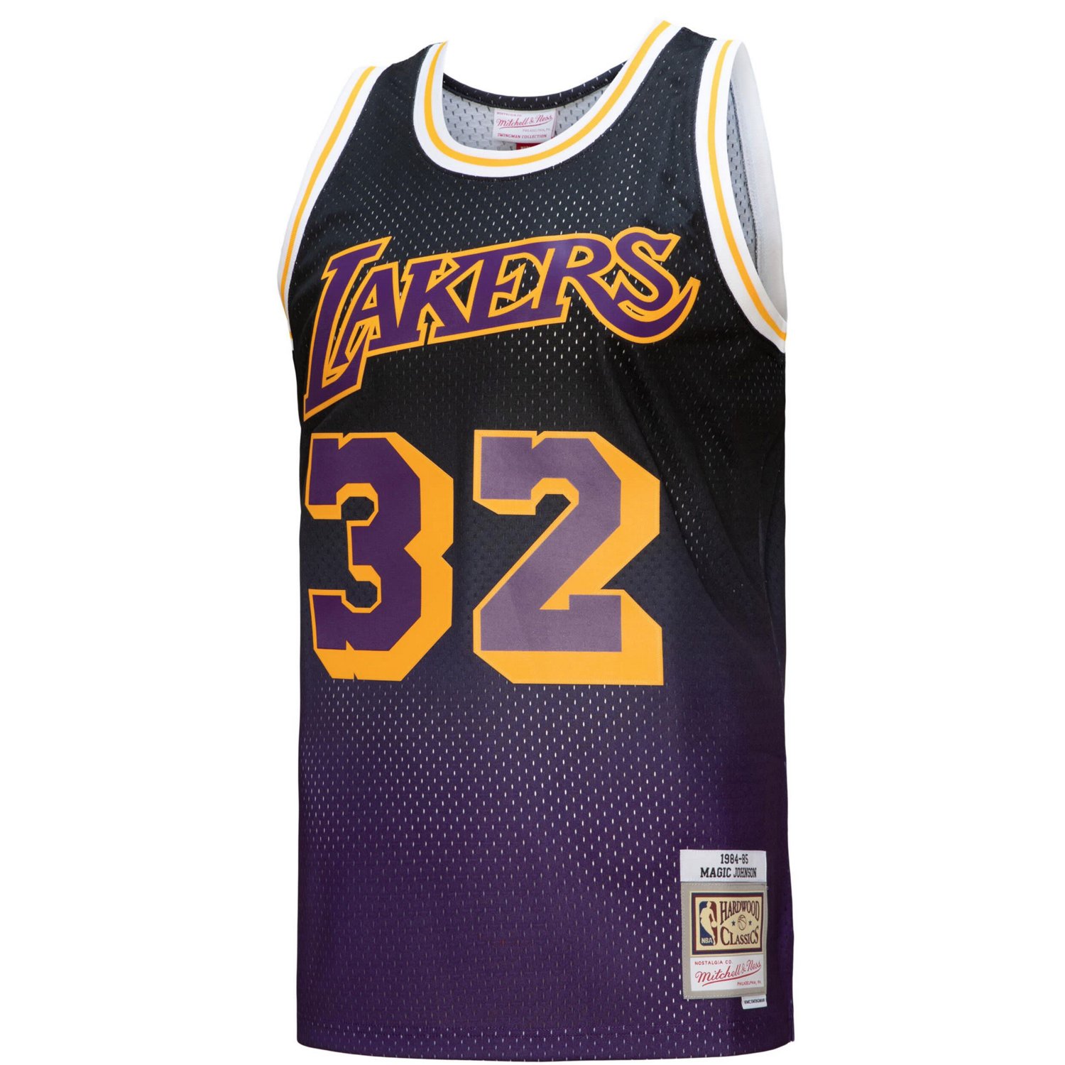 Mitchell  Ness Magic Johnson /Black Los Angeles Lakers 1984/85 Hardwood Classics Fadeaway Swingman Player Jersey                 - view number 2