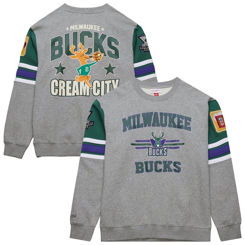 Mitchell Ness Milwaukee Bucks Hardwood Classics All Over 40 Pullover Sweatshirt-image