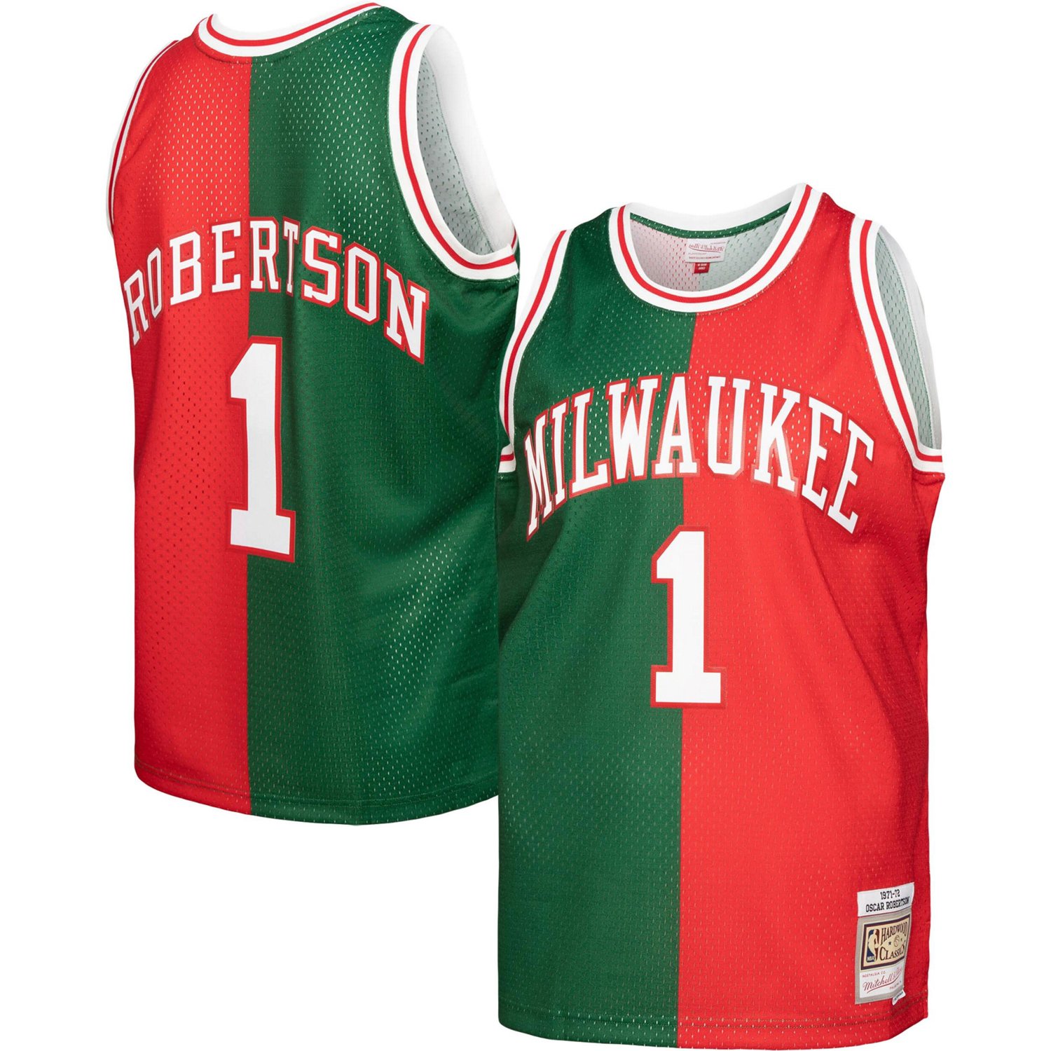 Mitchell  Ness Oscar Robertson /Red Milwaukee Bucks Hardwood Classics 1971/72 Split Swingman Jersey