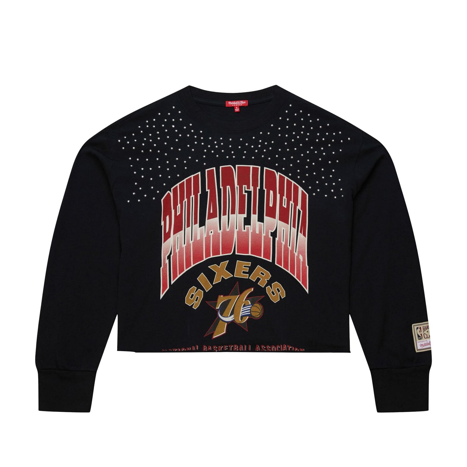 Mitchell  Ness Philadelphia 76ers Hardwood Classics Studded Boxy Cropped Long Sleeve T-Shirt - view number 4