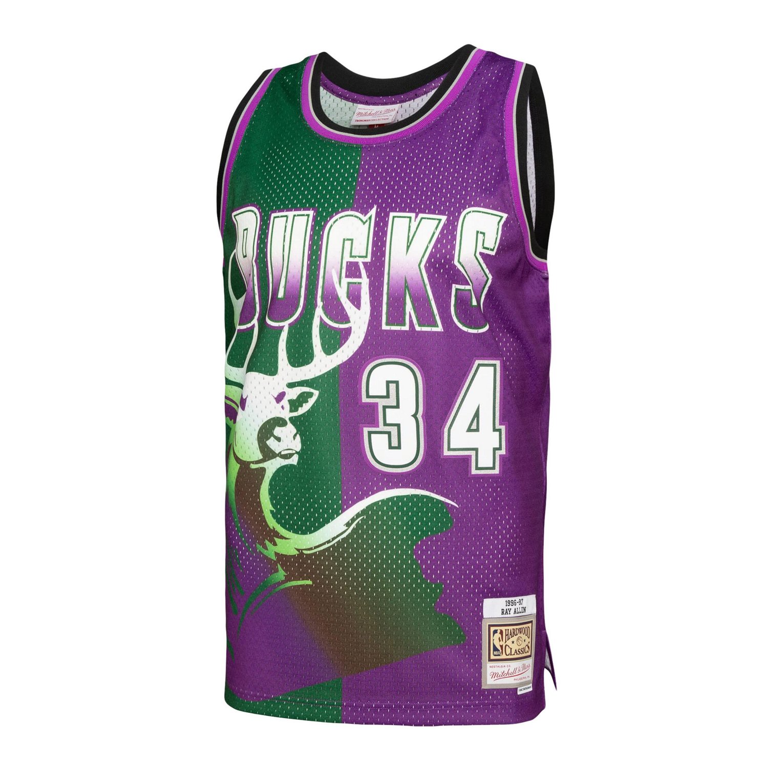 Mitchell  Ness Ray Allen /Purple Milwaukee Bucks Hardwood Classics 1996/97 Split Swingman Jersey                                 - view number 2
