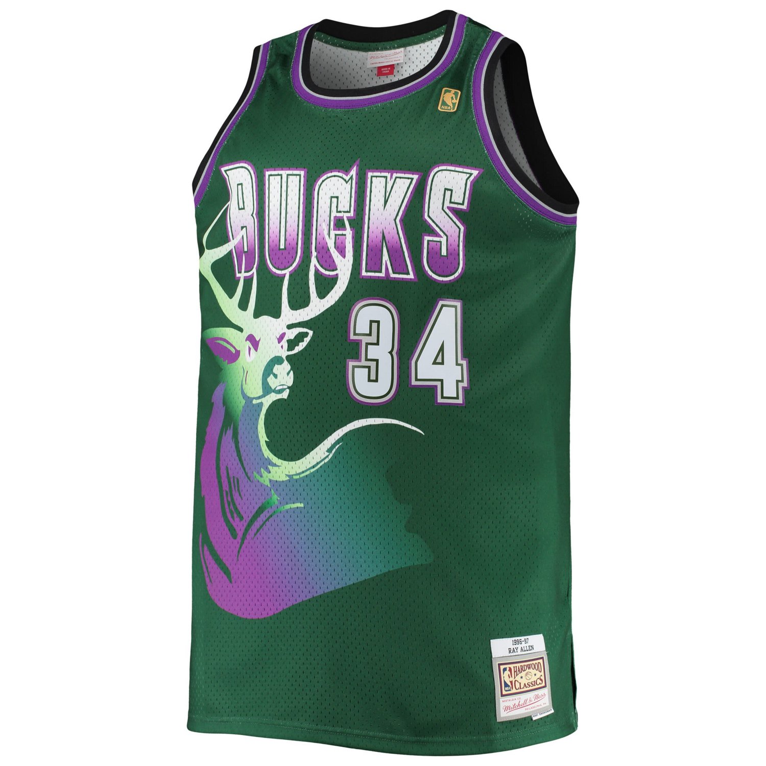 Mitchell  Ness Ray Allen Hunter Milwaukee Bucks Big  Tall 1996/97 Hardwood Classics Swingman Jersey                              - view number 2