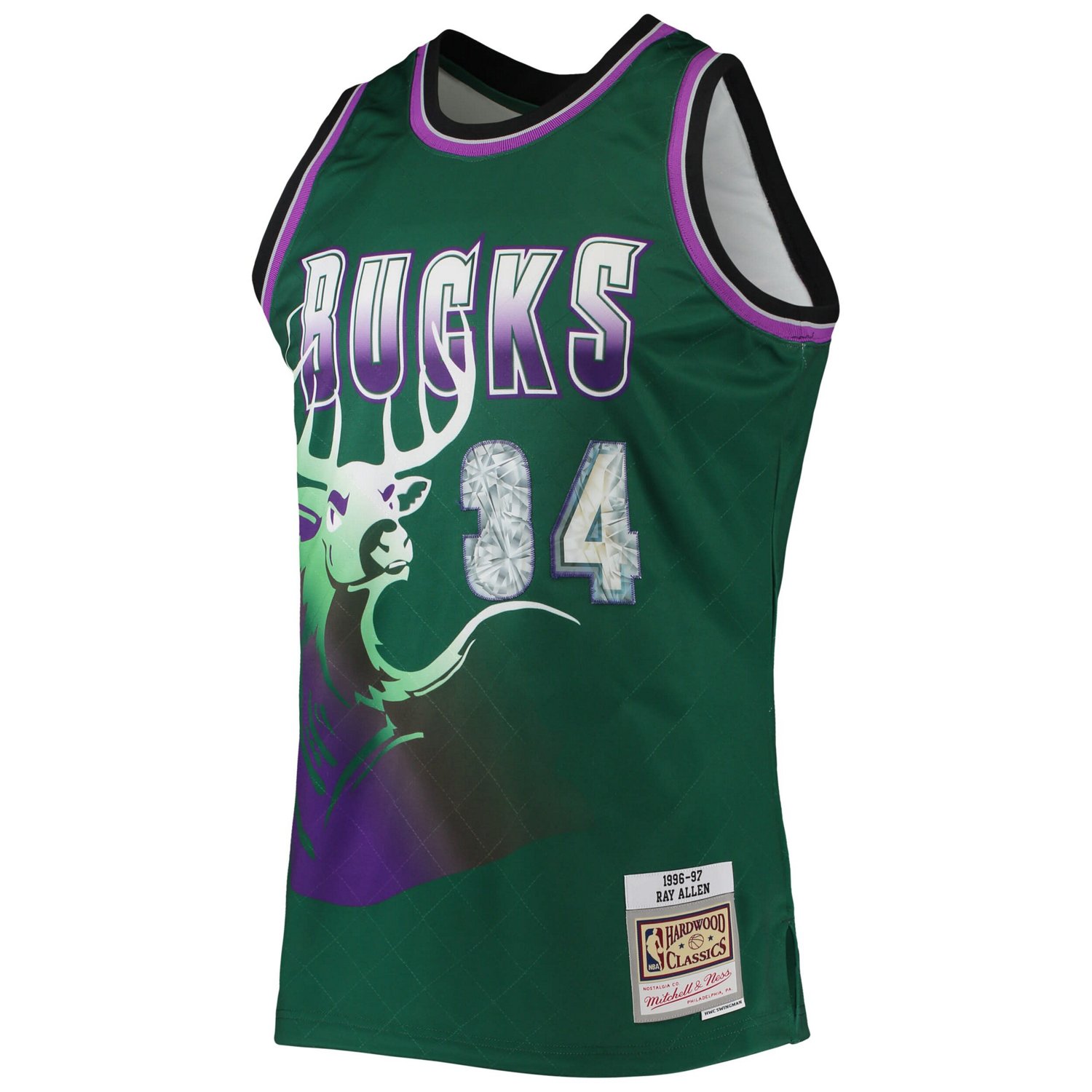 Mitchell  Ness Ray Allen Milwaukee Bucks 1996/97 Hardwood Classics NBA 75th Anniversary Diamond Swingman Jersey                  - view number 2