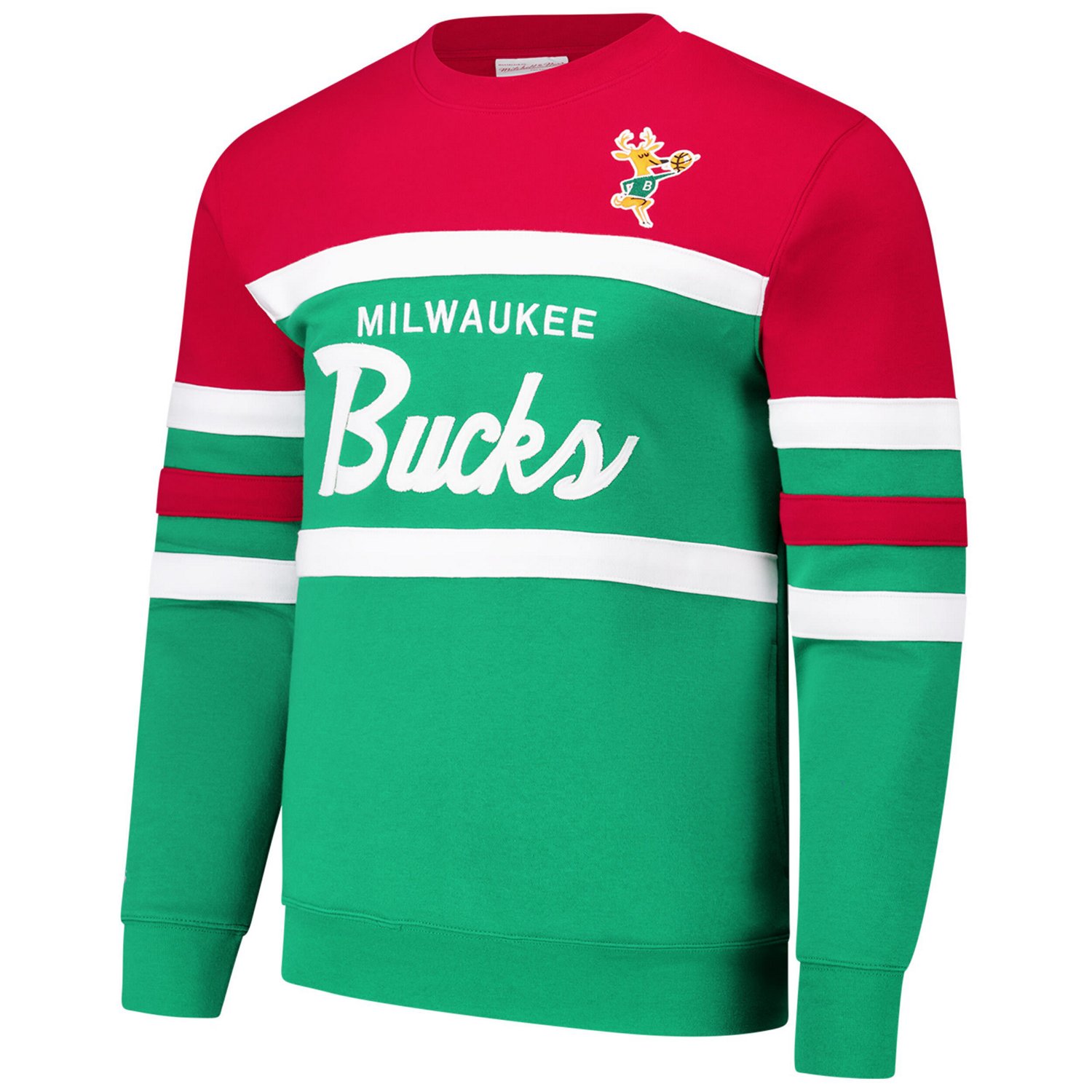 Mitchell  Ness Red Milwaukee Bucks Hardwood Classics Vintage Logo Head Coach Pullover Sweatshirt - view number 2