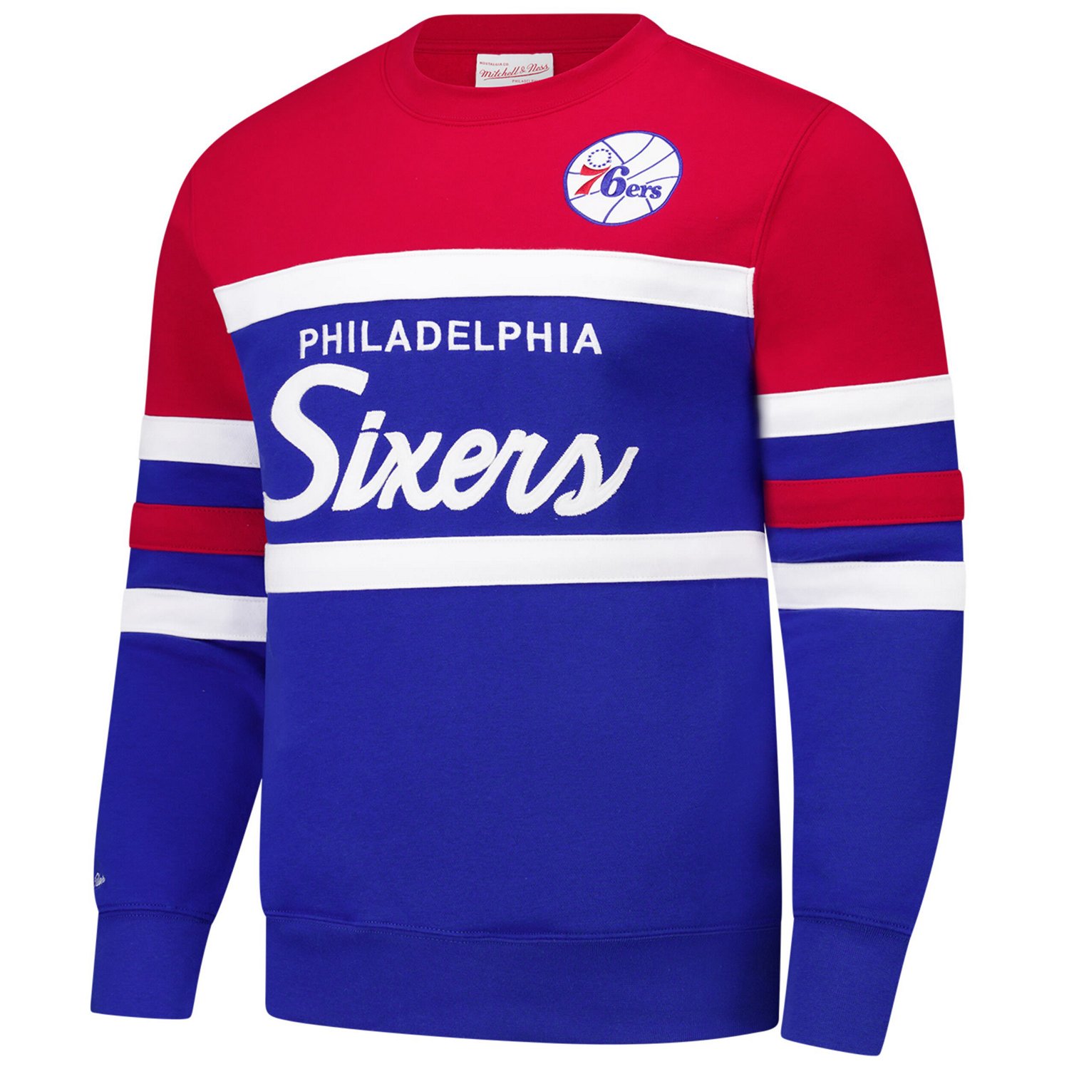 Mitchell  Ness Red Philadelphia 76ers Hardwood Classics Vintage Logo Head Coach Pullover Sweatshirt - view number 2