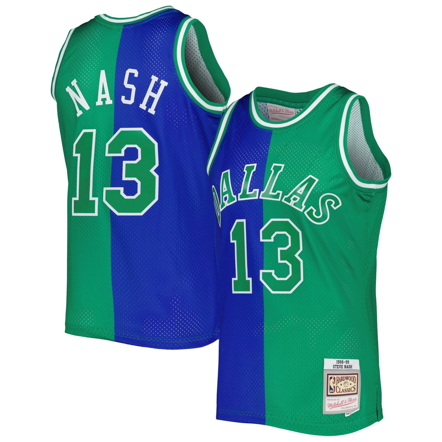 Mitchell  Ness Steve Nash /Green Dallas Mavericks Hardwood Classics 1998/99 Split Swingman Jersey                                - view number 1