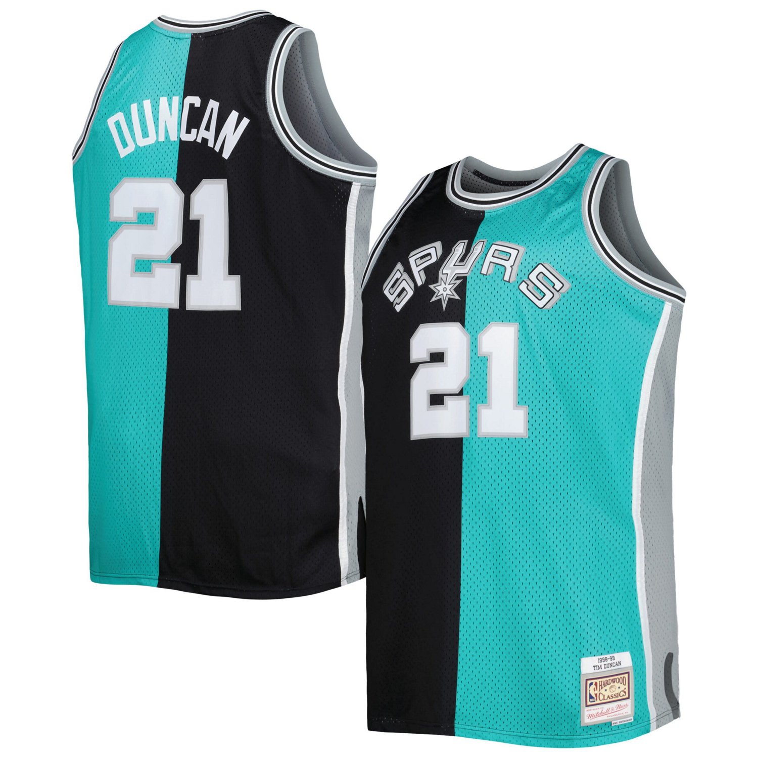 Mitchell  Ness Tim Duncan /Teal San Antonio Spurs Big  Tall Hardwood Classics 1998/99 Split Swingman Jersey