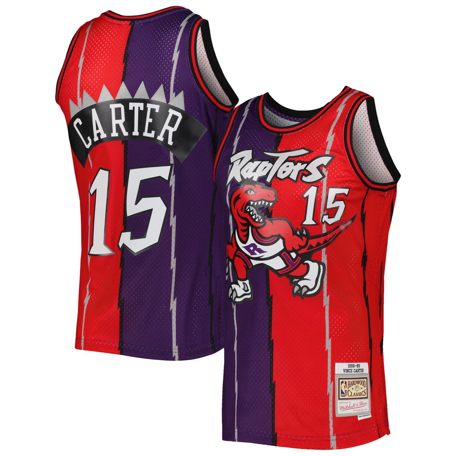 Mitchell  Ness Vince Carter /Red Toronto Raptors Hardwood Classics 1998/99 Split Swingman Jersey                                 - view number 1