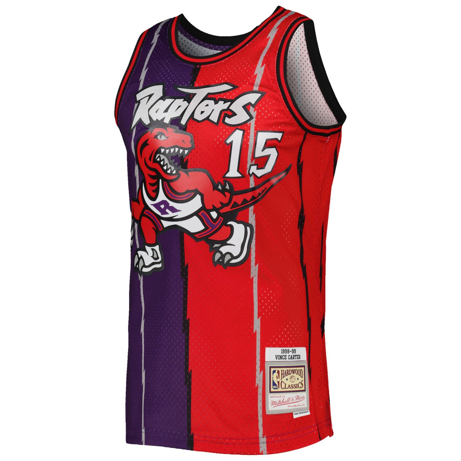 Mitchell  Ness Vince Carter /Red Toronto Raptors Hardwood Classics 1998/99 Split Swingman Jersey                                 - view number 2