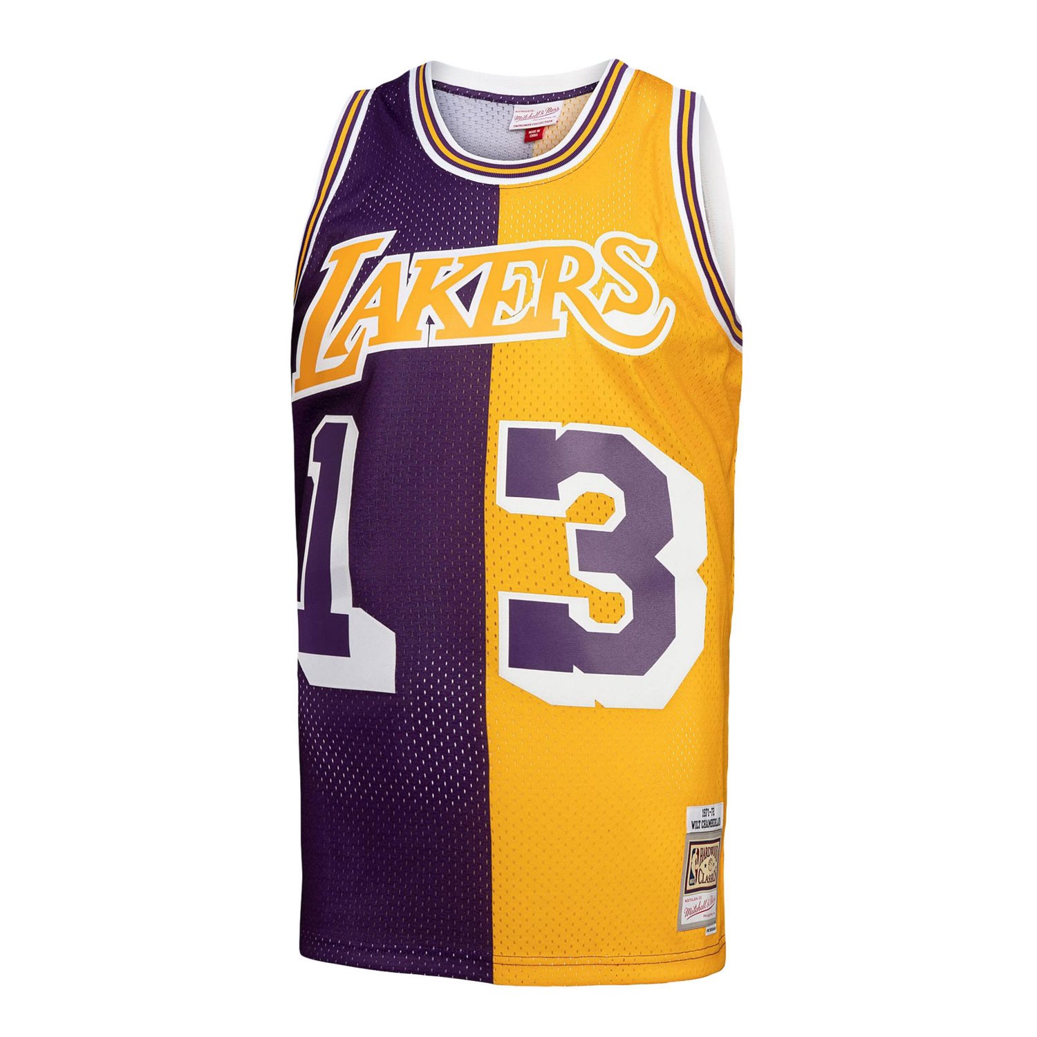 Mitchell  Ness Wilt Chamberlain /Gold Los Angeles Lakers Hardwood Classics 1971/72 Split Swingman Jersey                         - view number 2