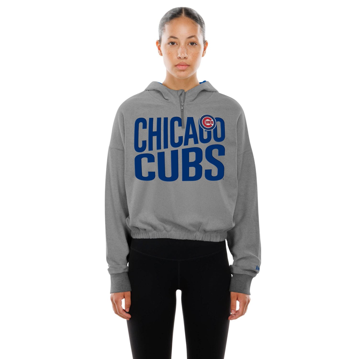 New Era Chicago Cubs Reversed Out French Terry Quarter-Zip Banded Crop Hoodie - view number 4