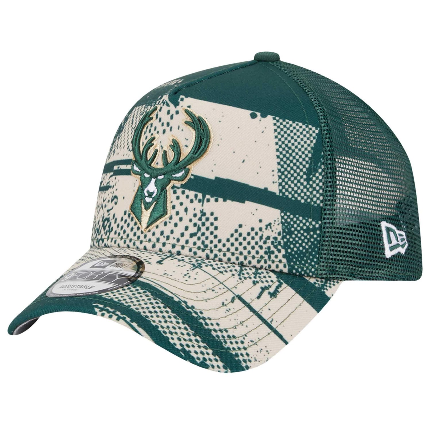 New Era Hunter Cream Milwaukee Bucks Tip Off A-Frame Trucker 9FORTY Adjustable Hat                                               - view number 3