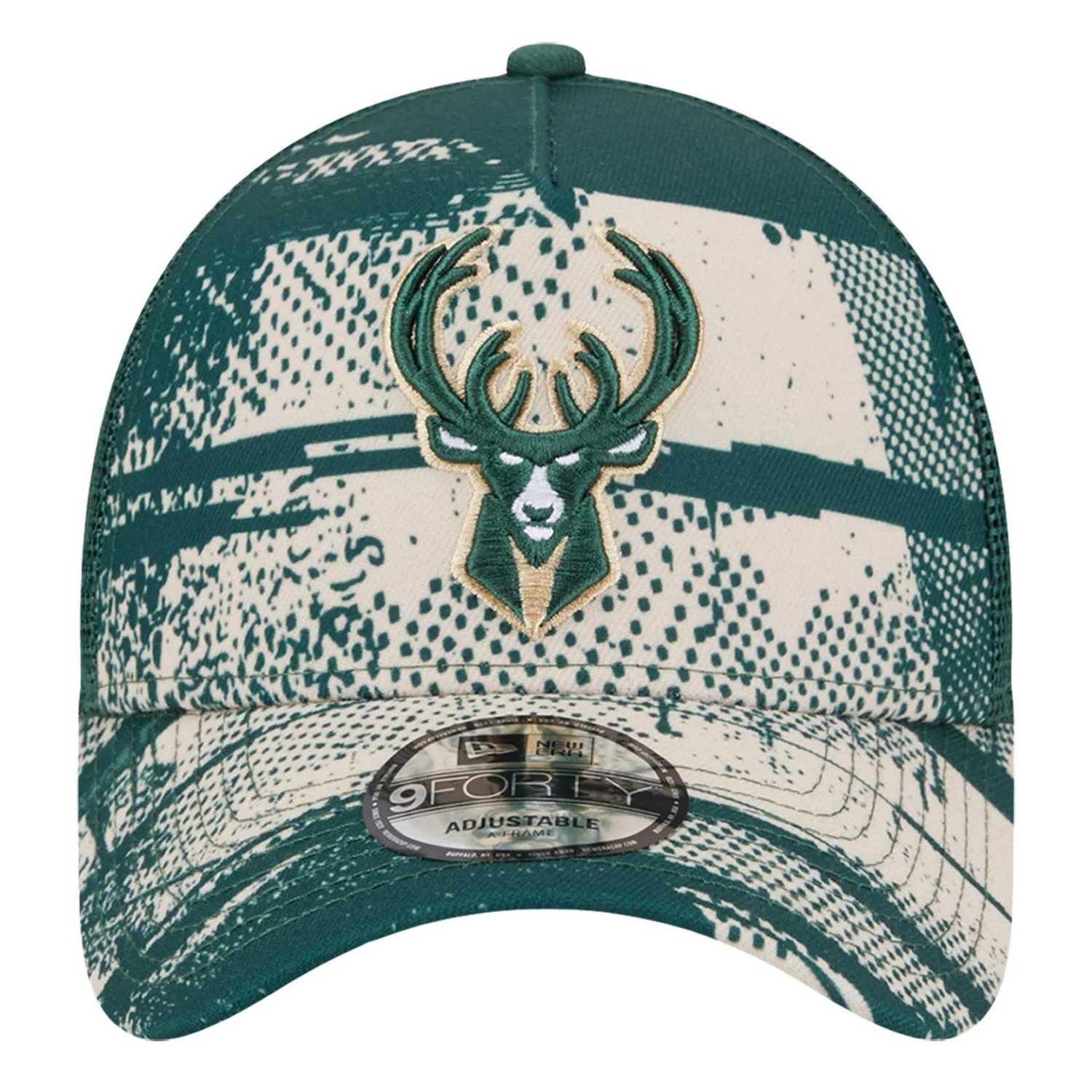 New Era Hunter Cream Milwaukee Bucks Tip Off A-Frame Trucker 9FORTY Adjustable Hat                                               - view number 2