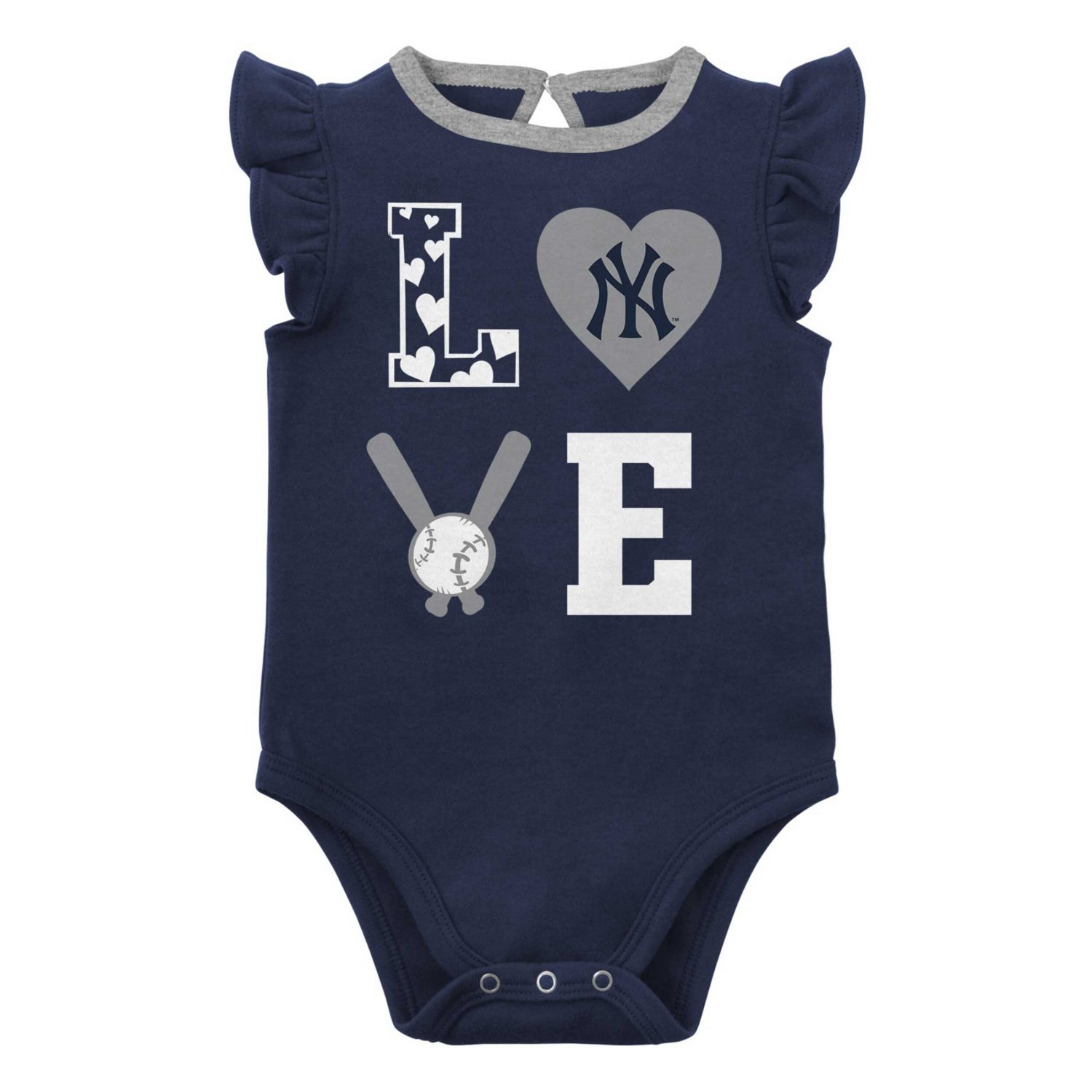 Newborn  /Heather Gray New York Yankees Three-Piece Love of Baseball Bib Bodysuit  Booties Set                                   - view number 2