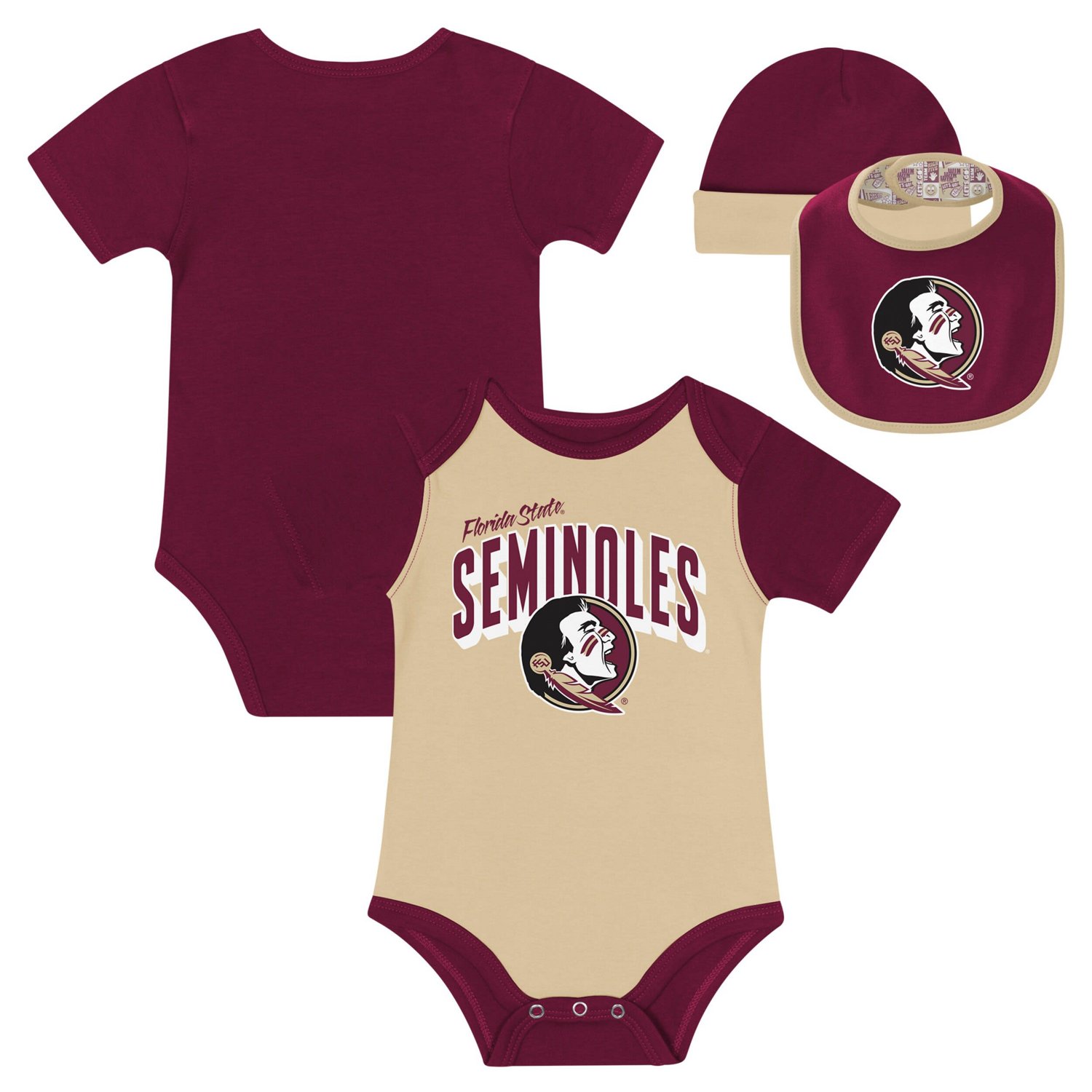 Newborn  Florida State Seminoles Dynamic Duo Bodysuit Bib  Cuffed Knit Hat Set