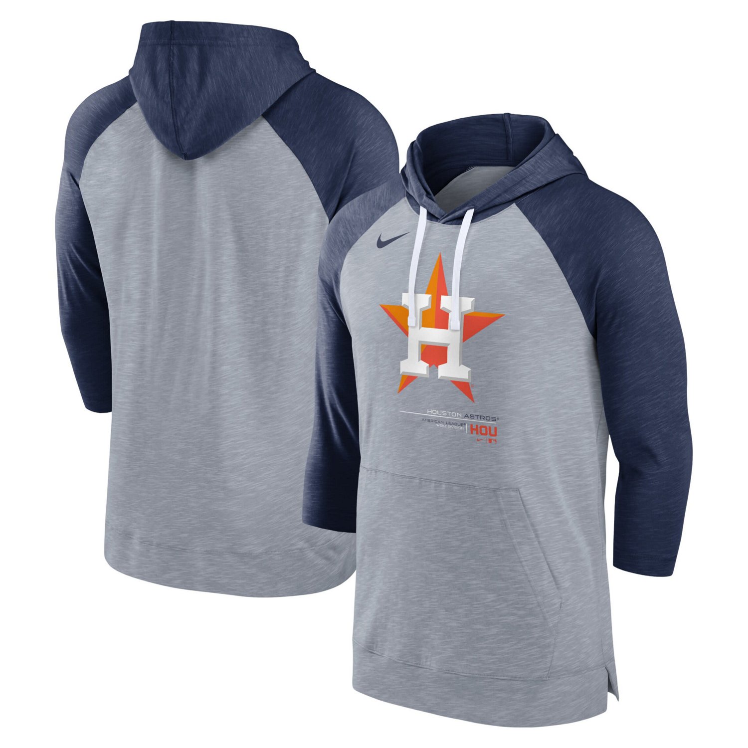 Nike /Heather Houston Astros Baseball Raglan 3/4-Sleeve Pullover Hoodie - view number 1