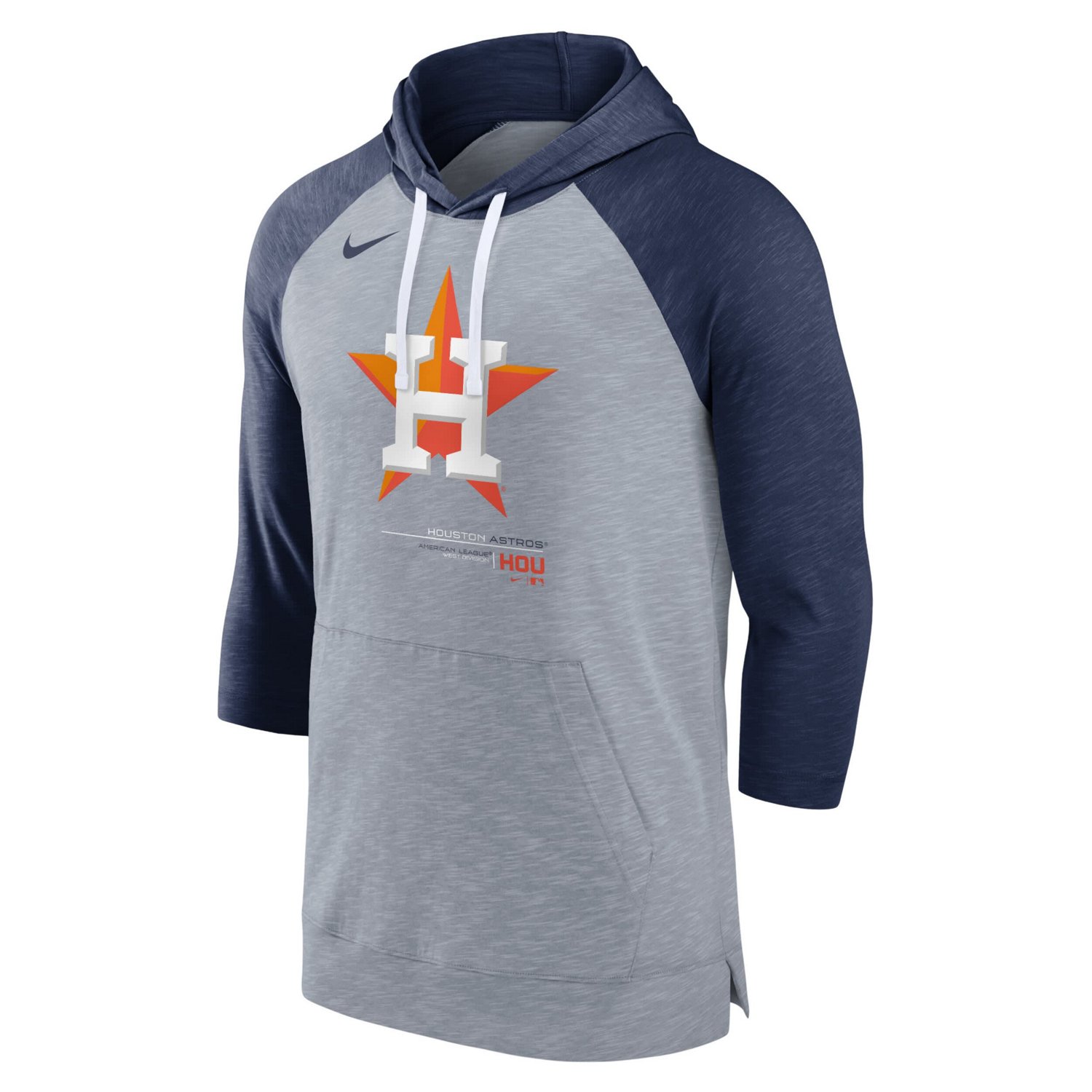 Nike /Heather Houston Astros Baseball Raglan 3/4-Sleeve Pullover Hoodie - view number 2