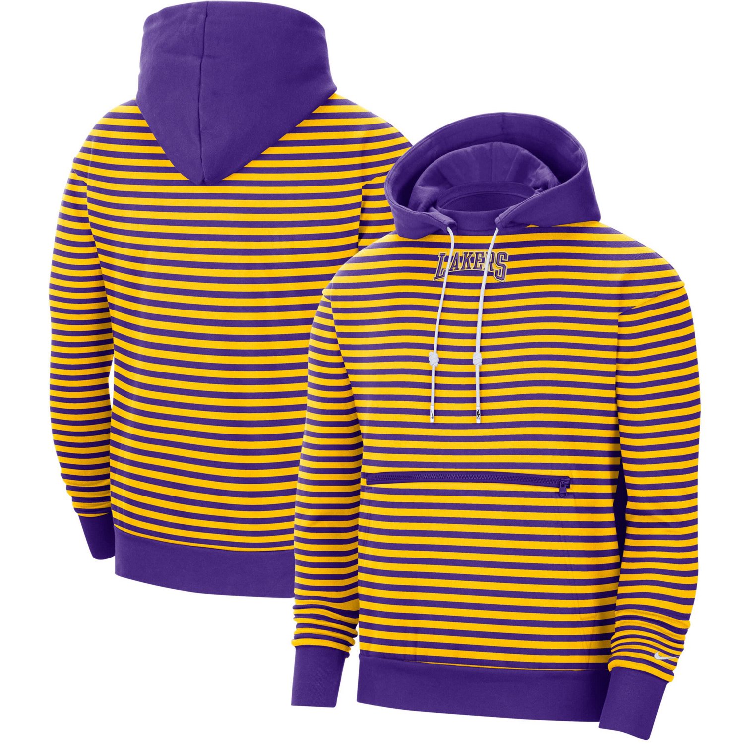 Nike Men s Gold Tone Purple Los Angeles Lakers 75th Anniversary Courtside Striped Pullover Hoodie Gold Tone Purple