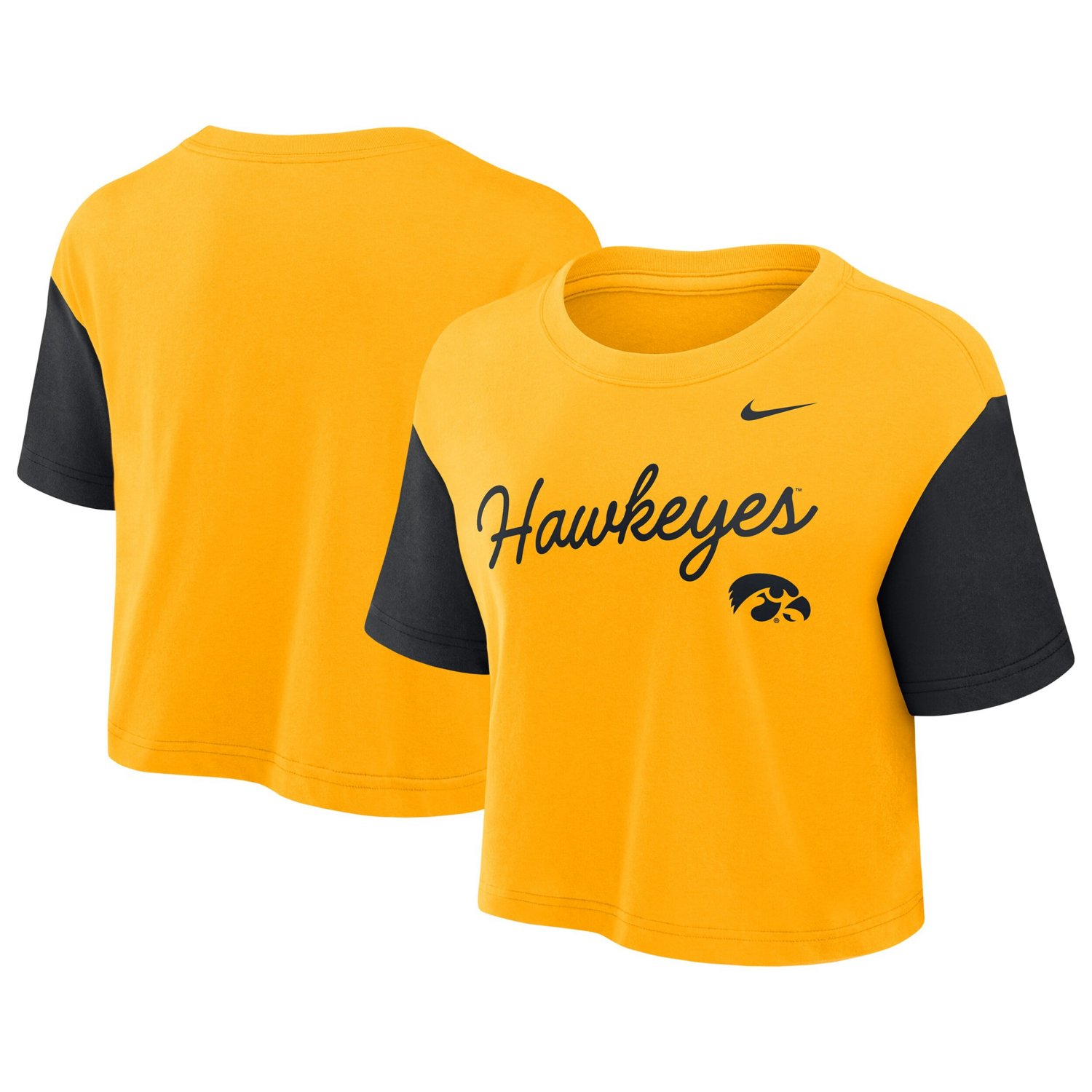 Nike Black Iowa Hawkeyes Color-Block Script Dri-FIT Cropped T-Shirt