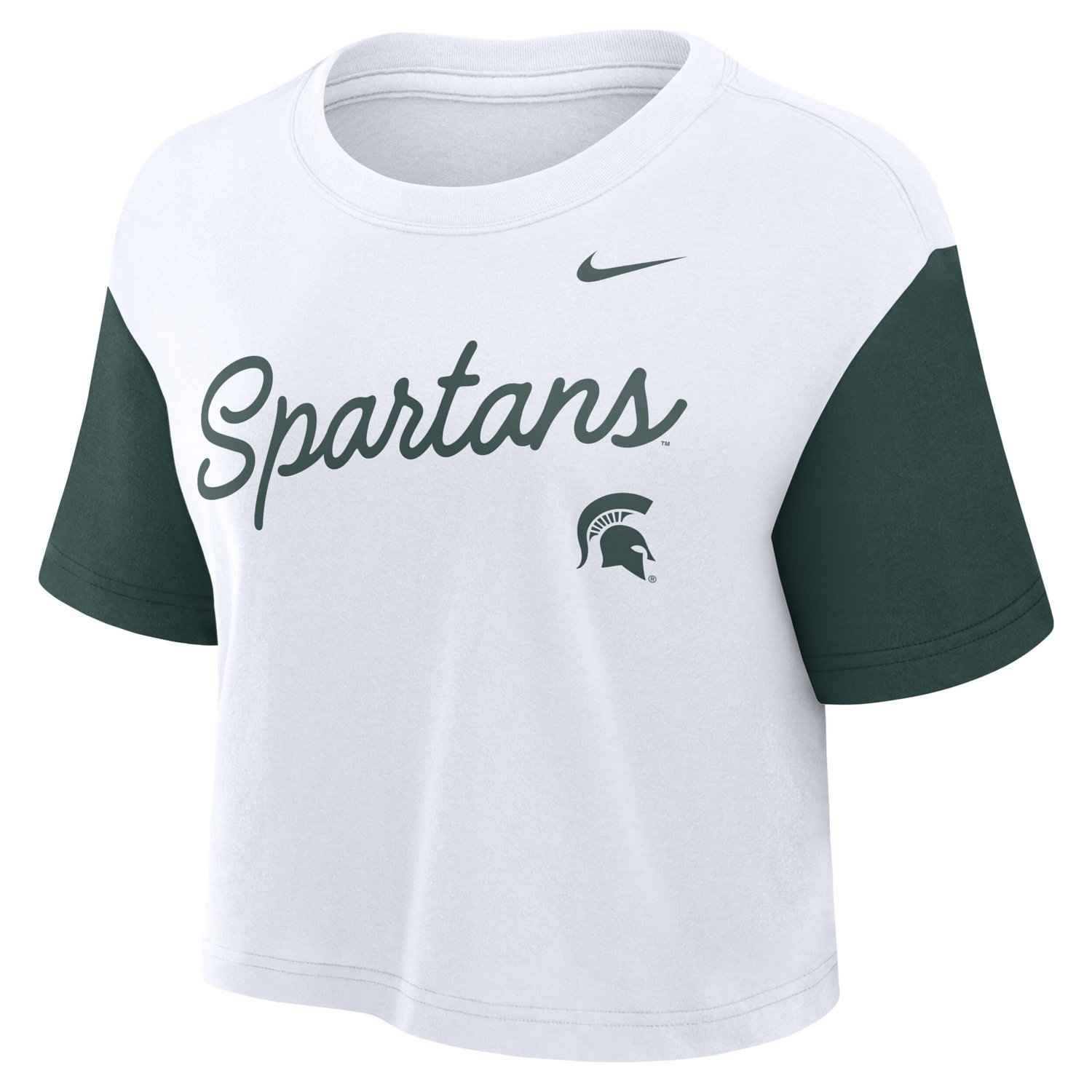 Nike Green Michigan State Spartans Color-Block Script Dri-FIT Cropped T-Shirt - view number 2