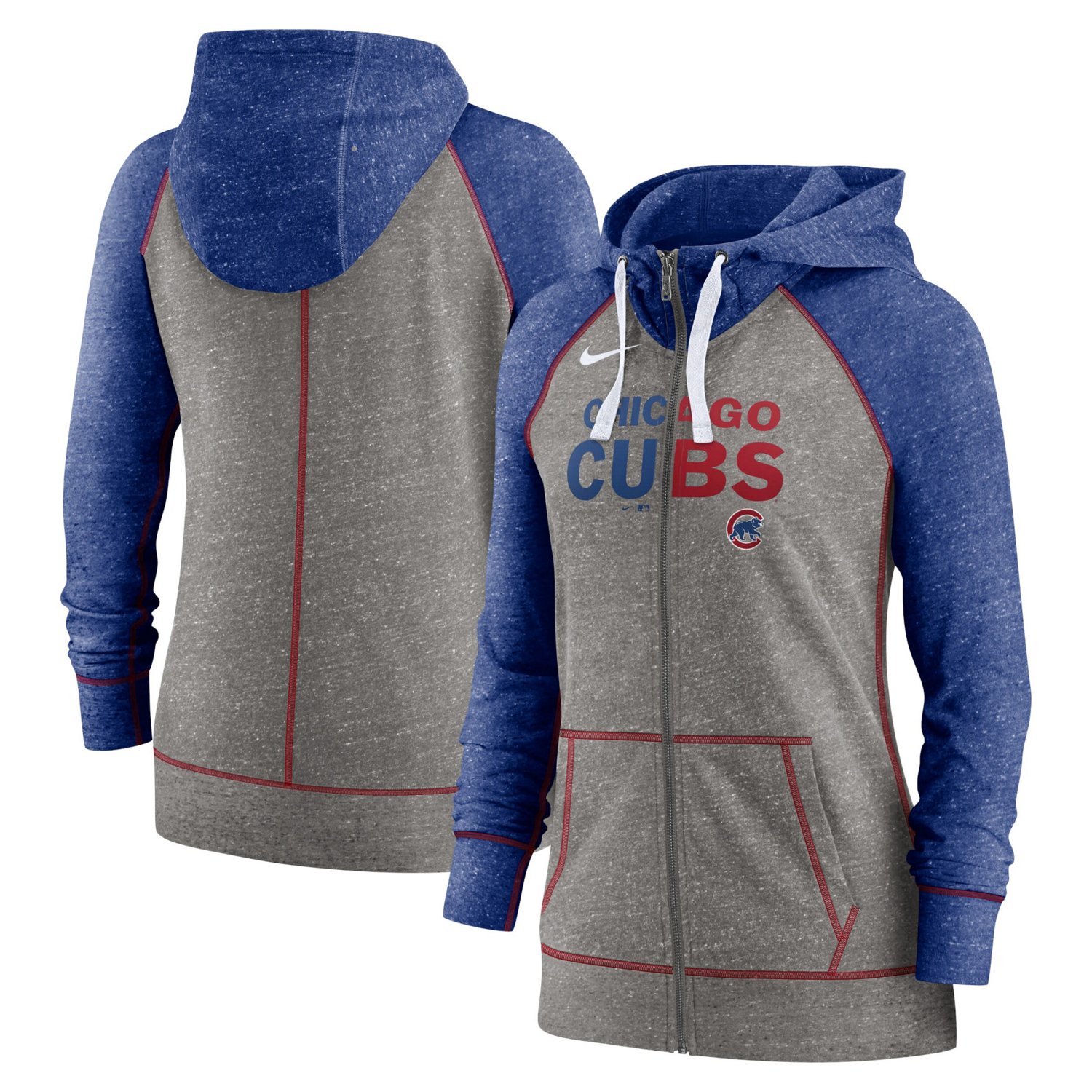 Nike Heather Chicago Cubs Split Wordmark Gym Vintage Raglan Lightweight Full-Zip Hoodie - view number 1