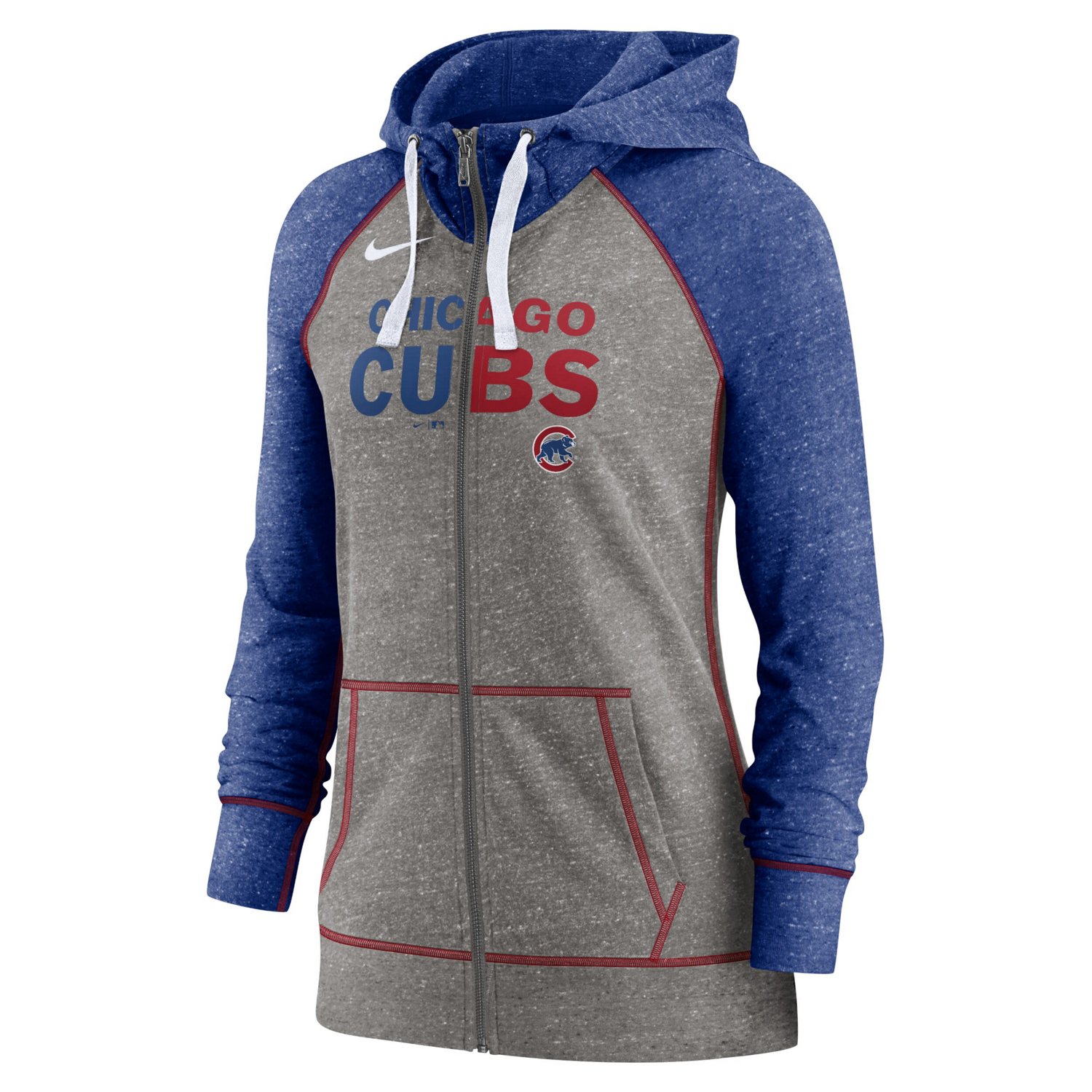 Nike Heather Chicago Cubs Split Wordmark Gym Vintage Raglan Lightweight Full-Zip Hoodie - view number 2