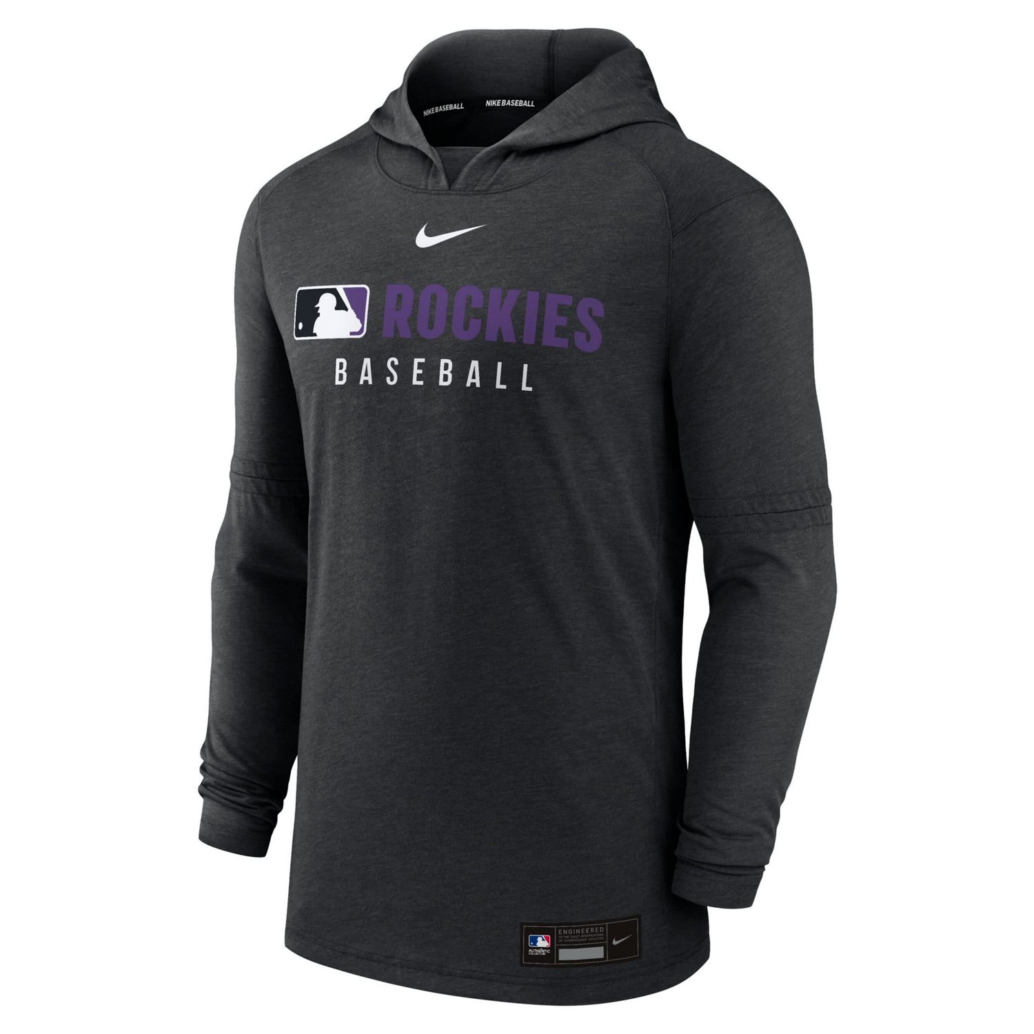 Nike Heather Colorado Rockies Authentic Collection Tri-Blend Performance Pullover Hoodie - view number 2