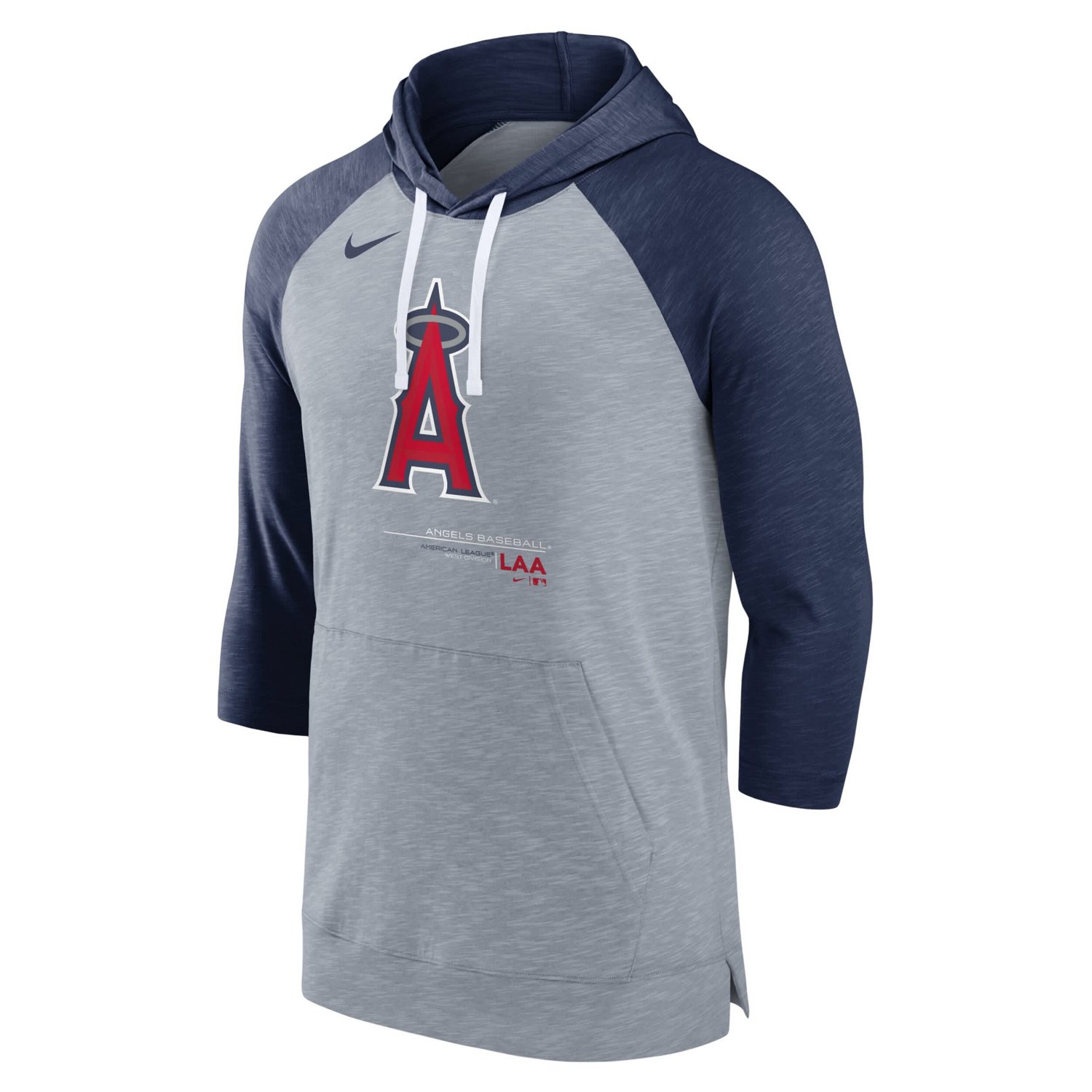Nike Heather Los Angeles Angels Baseball Raglan 3 4-Sleeve Pullover Hoodie