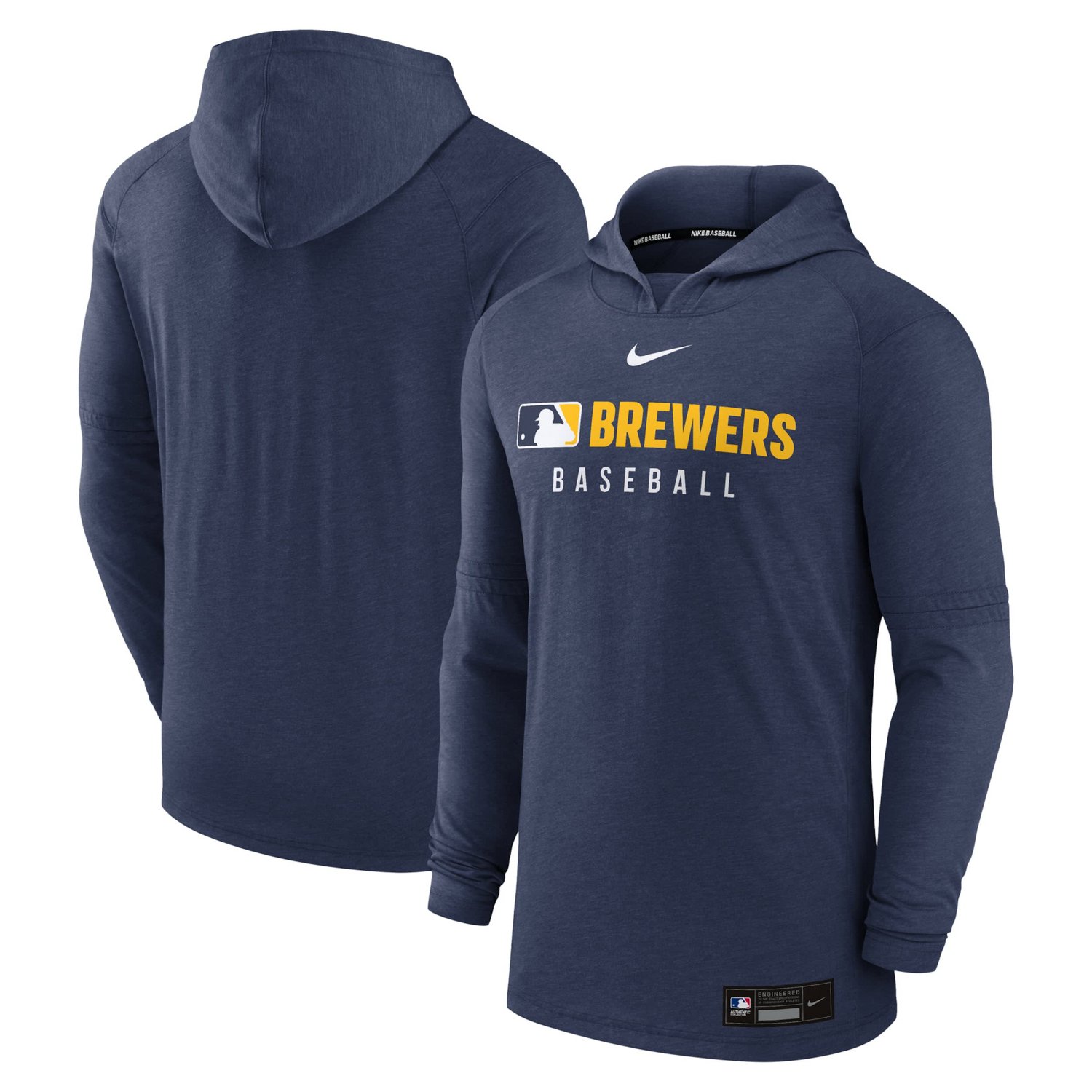 Nike Heather Milwaukee Brewers Authentic Collection Tri-Blend Performance Pullover Hoodie