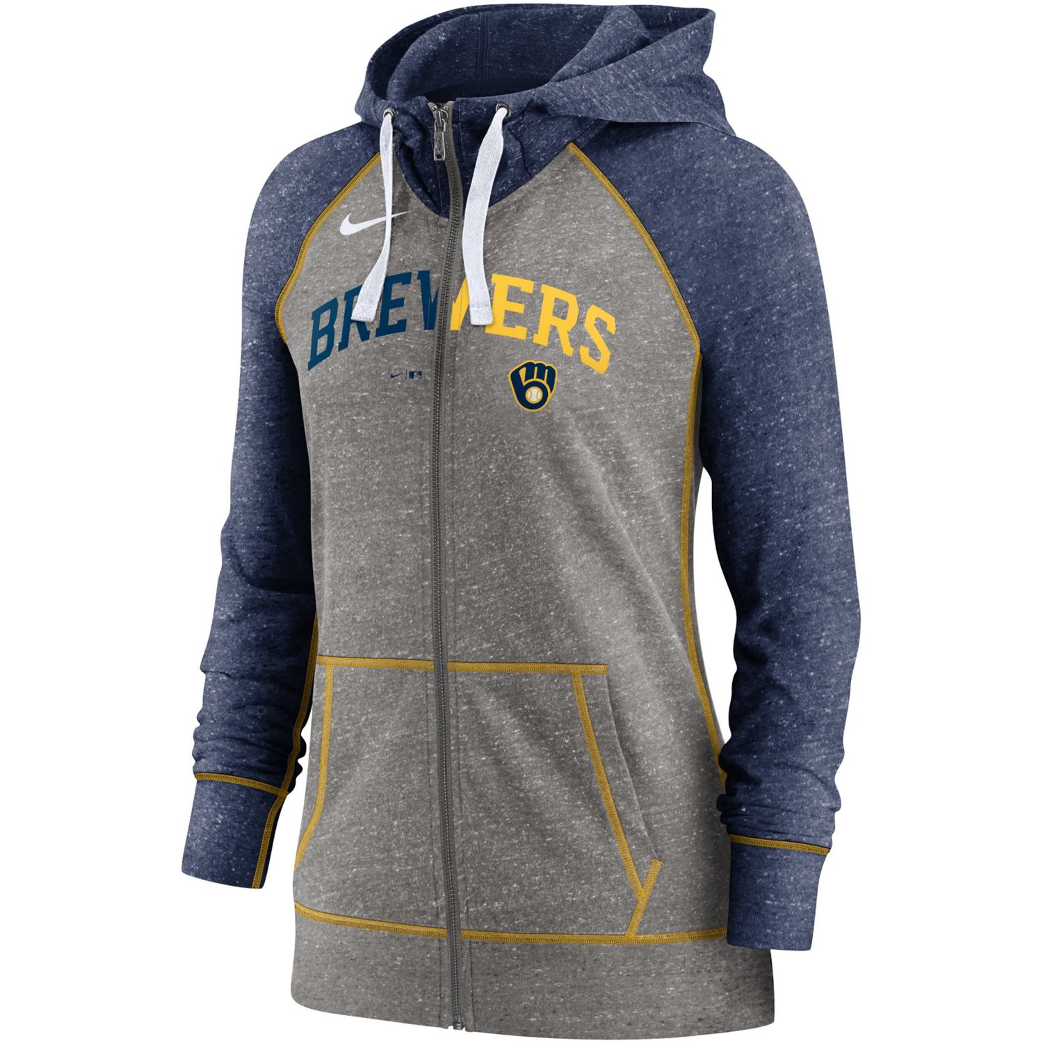 Nike Heather Milwaukee Brewers Split Wordmark Gym Vintage Raglan Lightweight Full-Zip Hoodie - view number 2