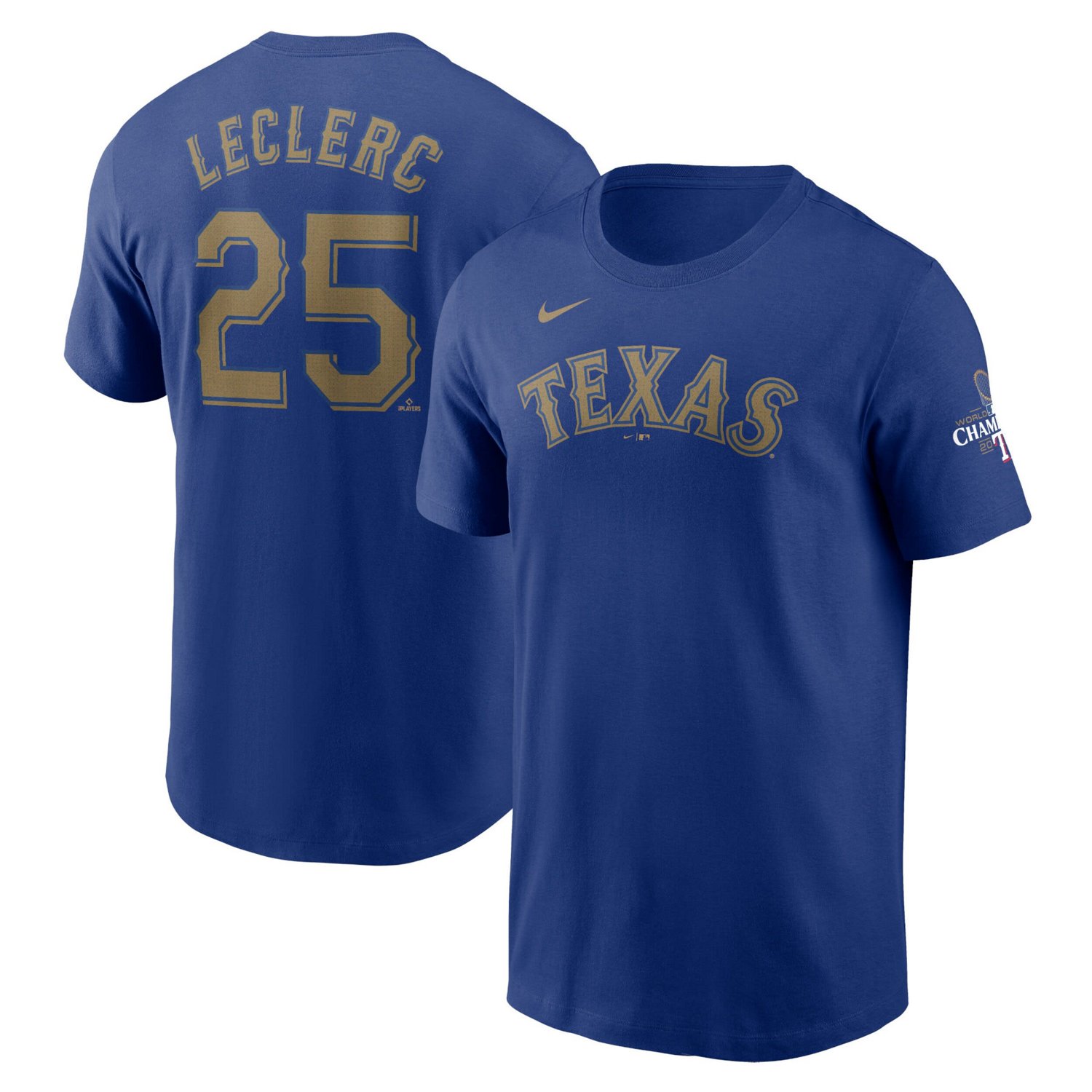 Nike Jose Leclerc Texas Rangers 2024 Gold Collection Name  Number T-Shirt                                                        - view number 1