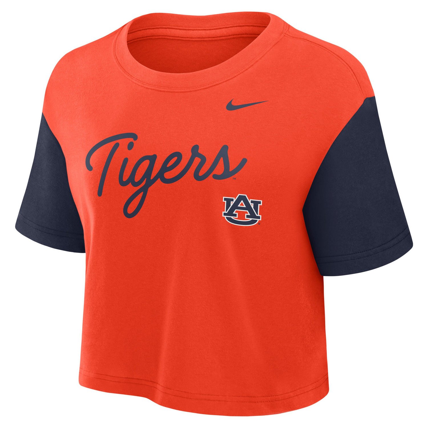 Nike Navy Auburn Tigers Color-Block Script Dri-FIT Cropped T-Shirt - view number 2