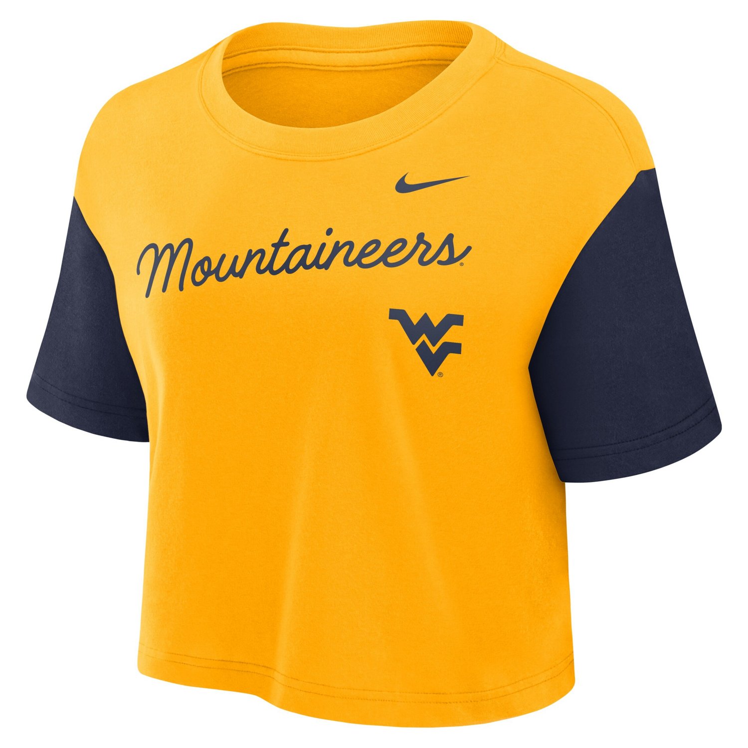 Nike Navy West Virginia Mountaineers Color-Block Script Dri-FIT Cropped T-Shirt - view number 2