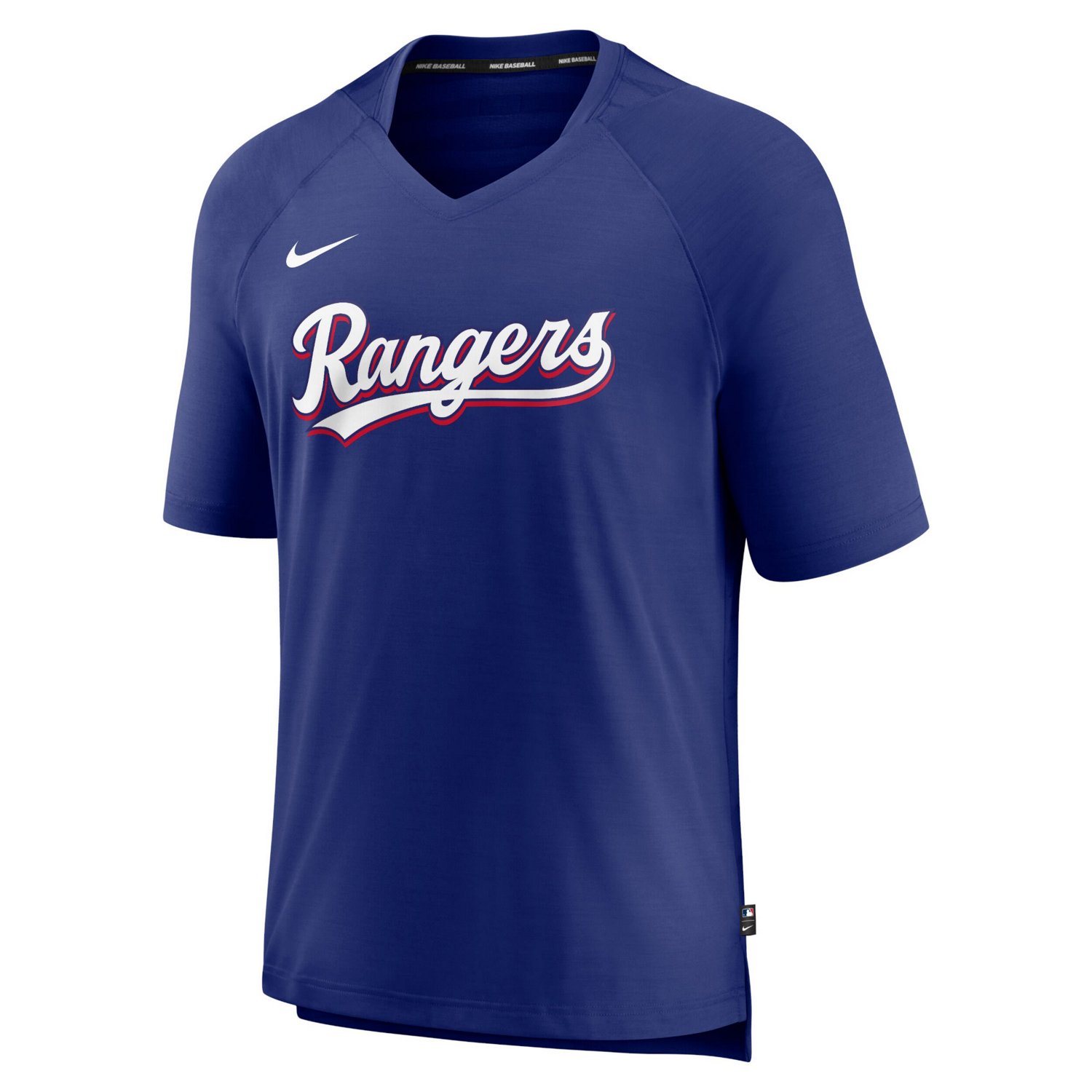 Nike Texas Rangers Authentic Collection Pregame Raglan Performance V Neck T Shirt Academy