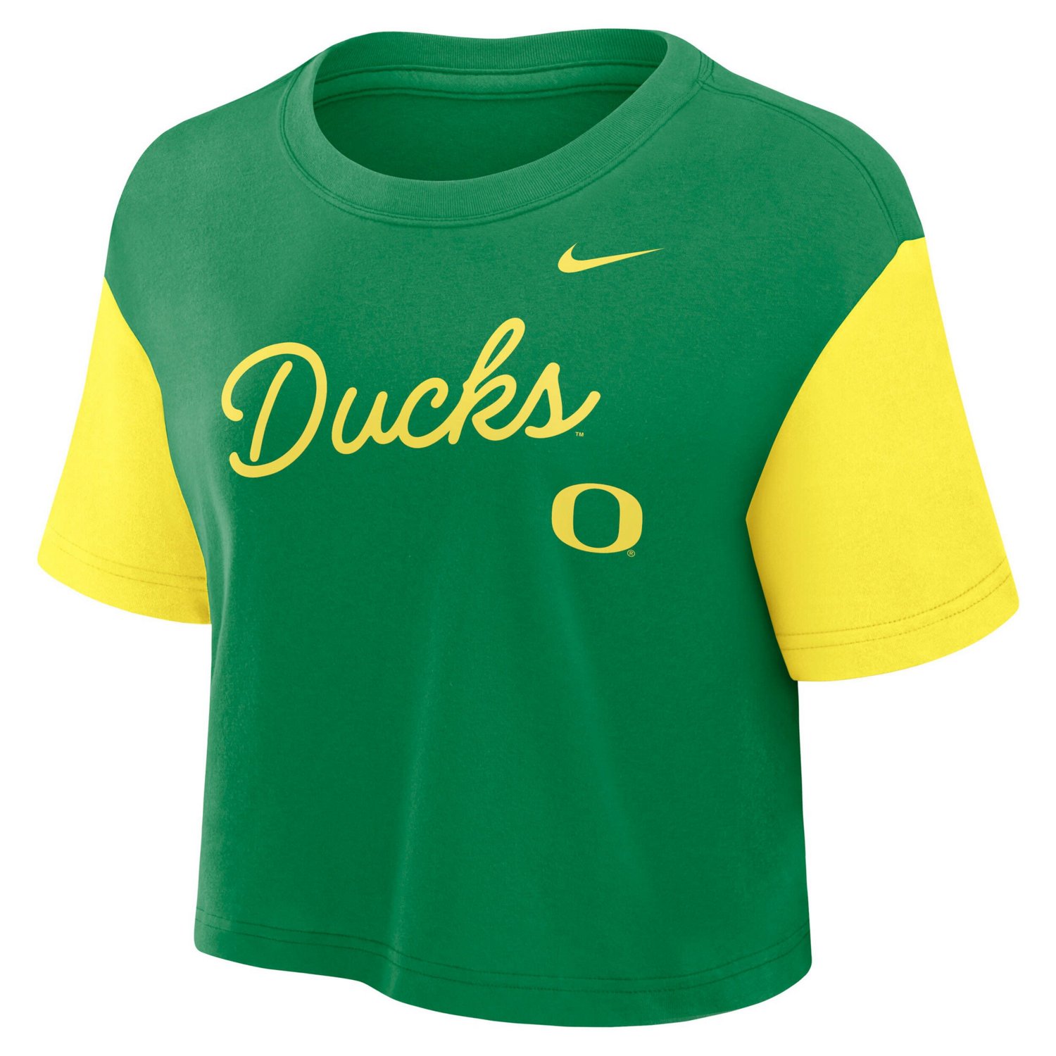Nike Yellow Oregon Ducks Color-Block Script Dri-FIT Cropped T-Shirt - view number 2